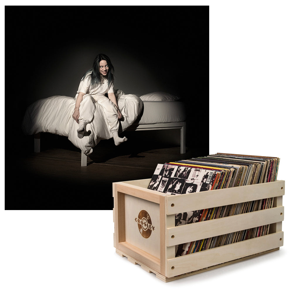 V398-UM-7742766-B-202506051823-00 Crosley Record Storage Crate & Billie Eilish - When We All Fall Asleep, Where Do We Go - Vinyl Album Bundle - Image 1