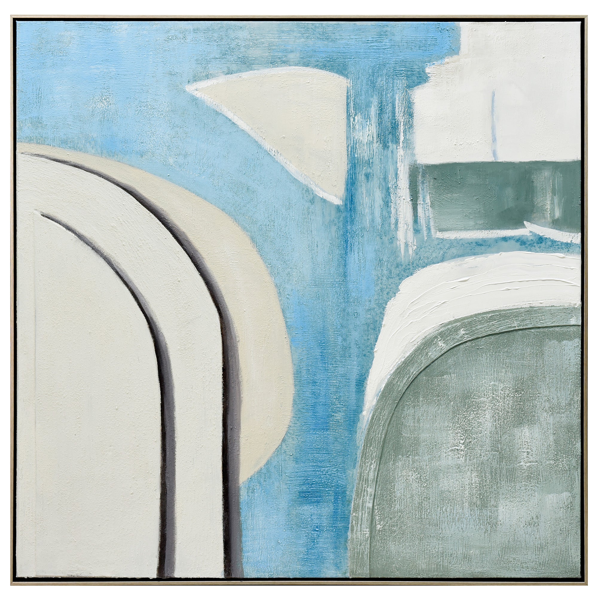 V411-SOK-HMTWF-1-22406JD1-90169-00 100X100cm Whimsical Whorls Champagne Framed Hand Painted Canvas 3D Wall Art - Image 1