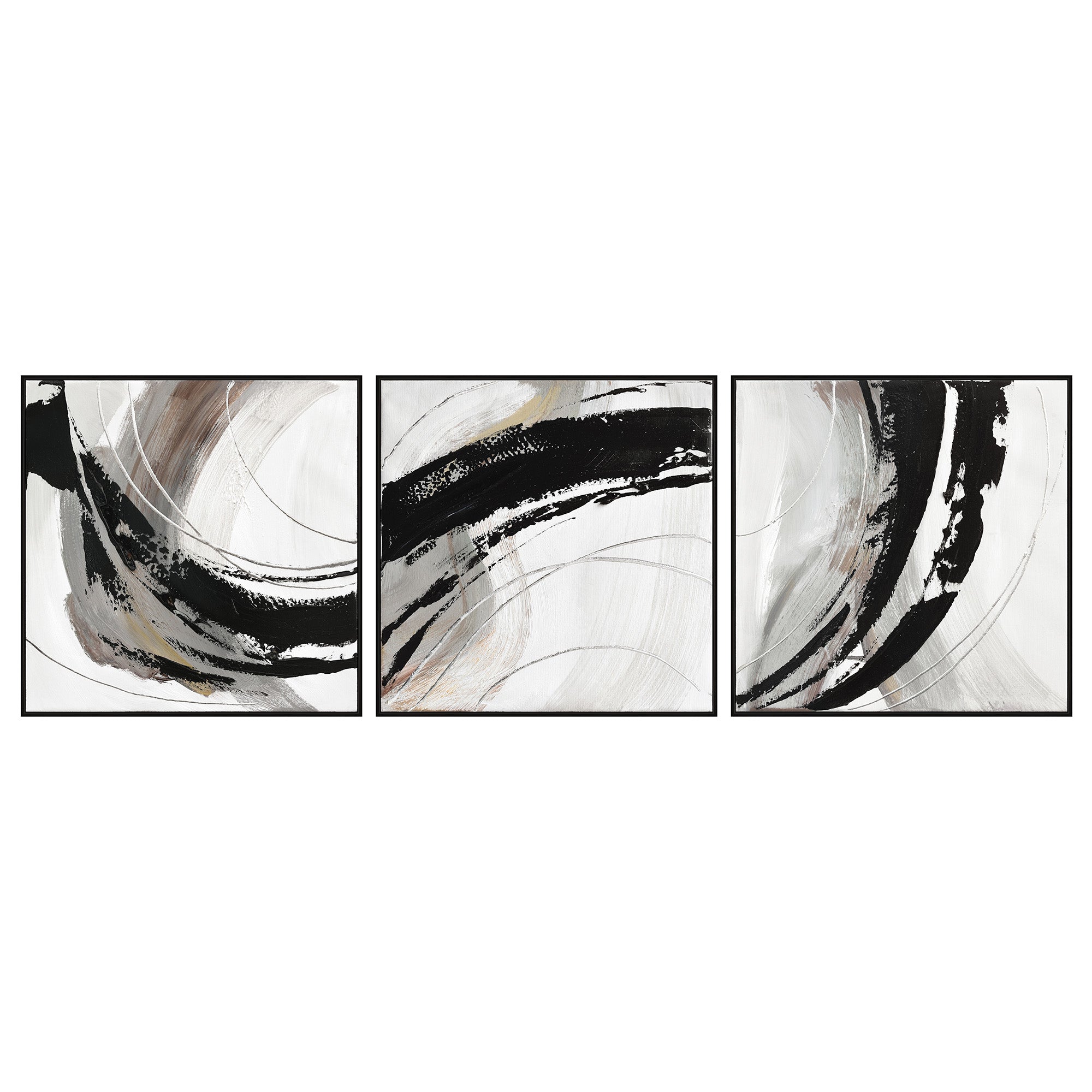 V411-SOK-HMTWF-12162G-SET-90145-00 150X50cm Set of 3 Black Framed Hand Painted Canvas Wall Art - Image 1