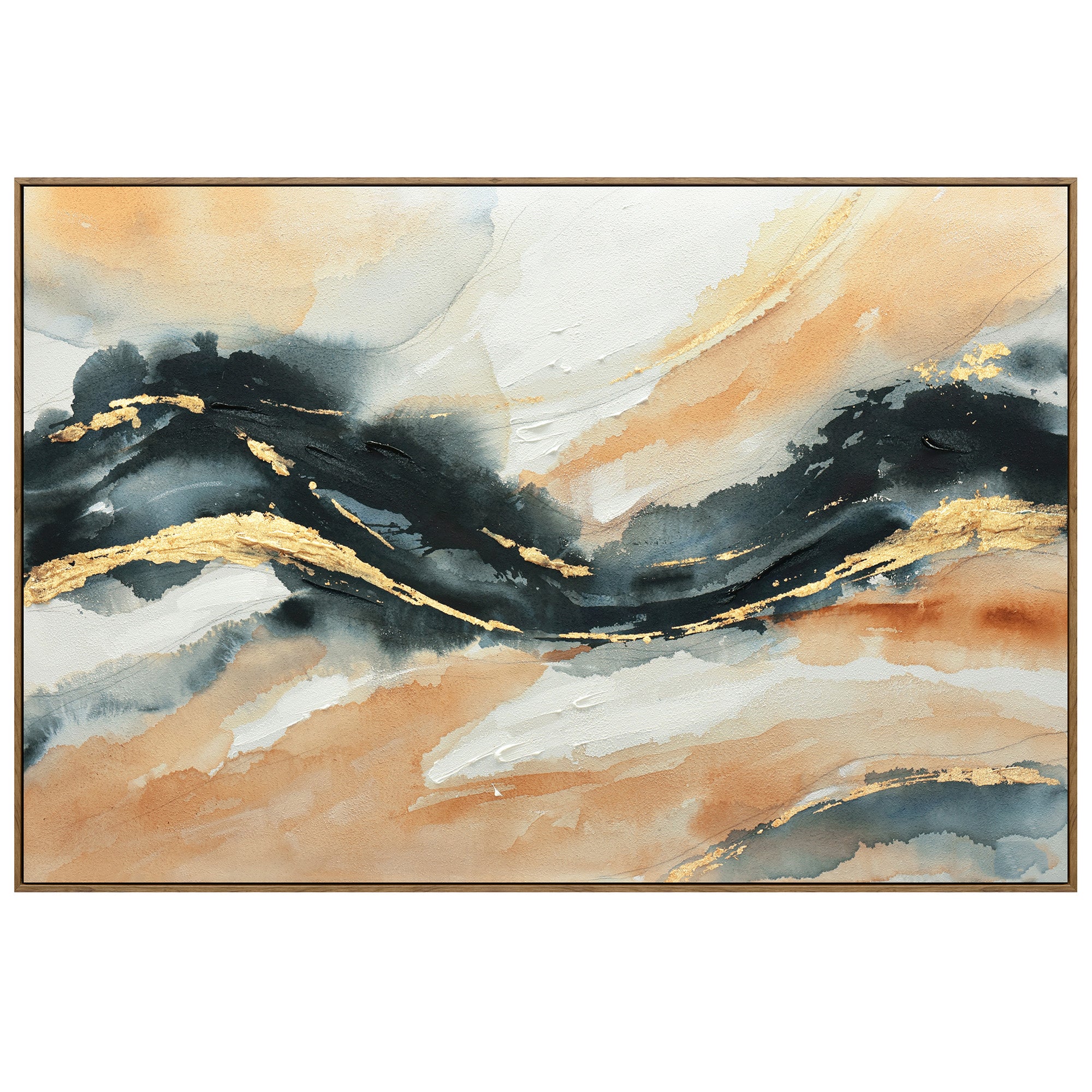V411-SOK-HMTWF-14378W-90156-00 120X80cm Riptide Reverie Dark Wood Framed Hand Painted Canvas Wall Art - Image 1