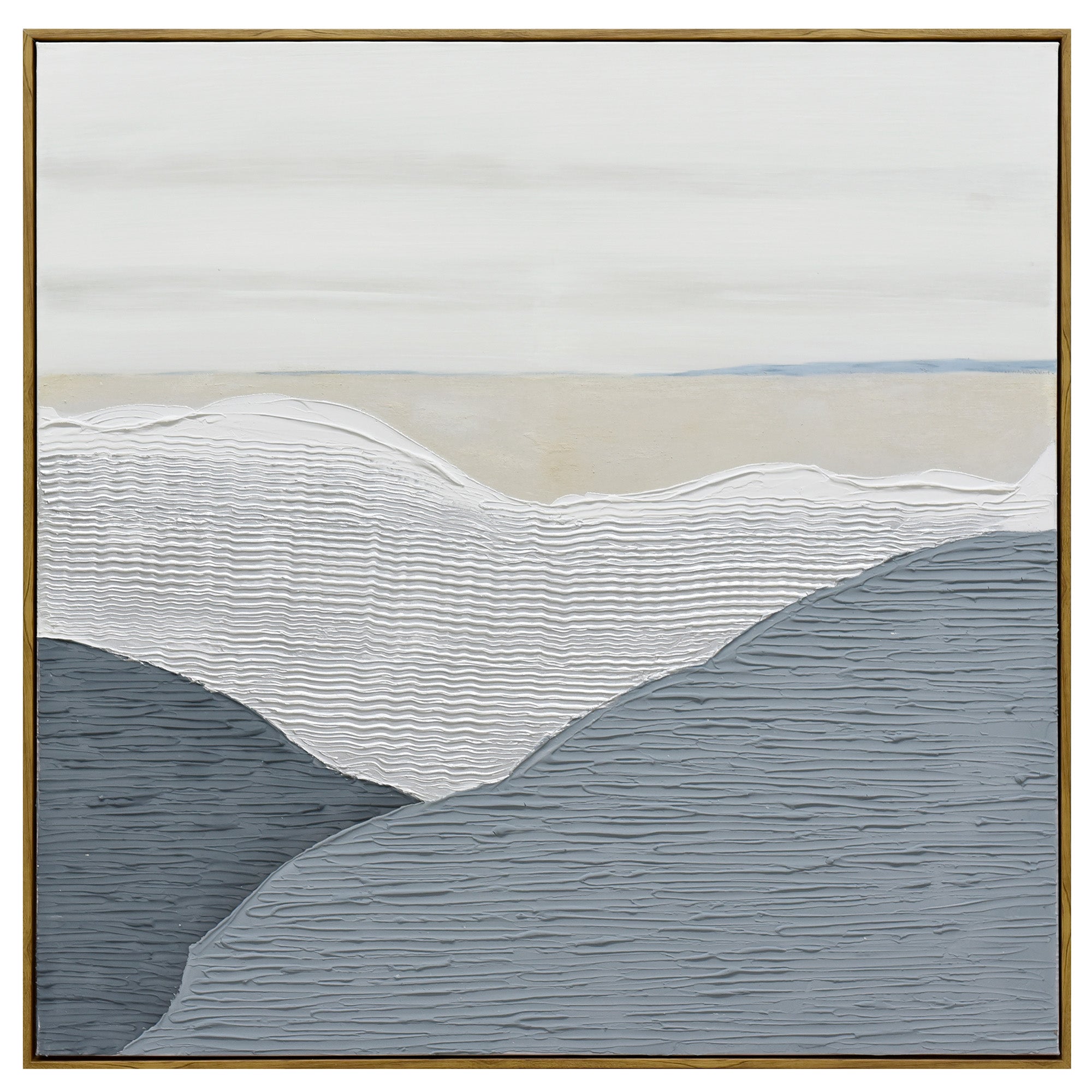 V411-SOK-HMTWF-21450JD-90184-00 100X100cm Whispering Peaks of Tranquility Dark Wood Framed Hand Painted Canvas Wall Art - Image 1