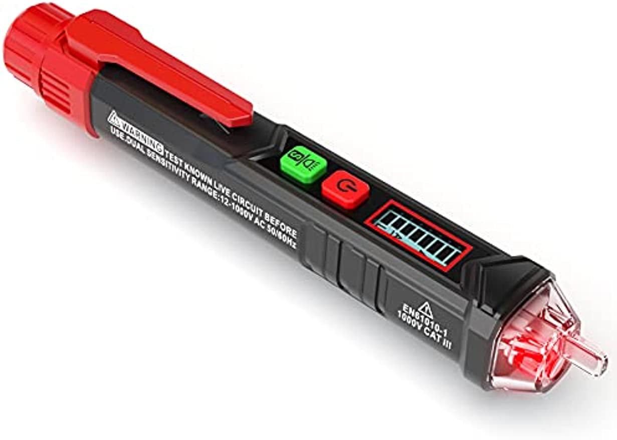 V413-HT100-71323-00 KAIWEETS HT100 Non Contact Voltage Tester AC Electricity Detect Pen 12V-1000V/48V-1000V Dual Range with LCD Display LED Flashlight Buzzer Alarm Wire Breakpoint Finder - Image 1