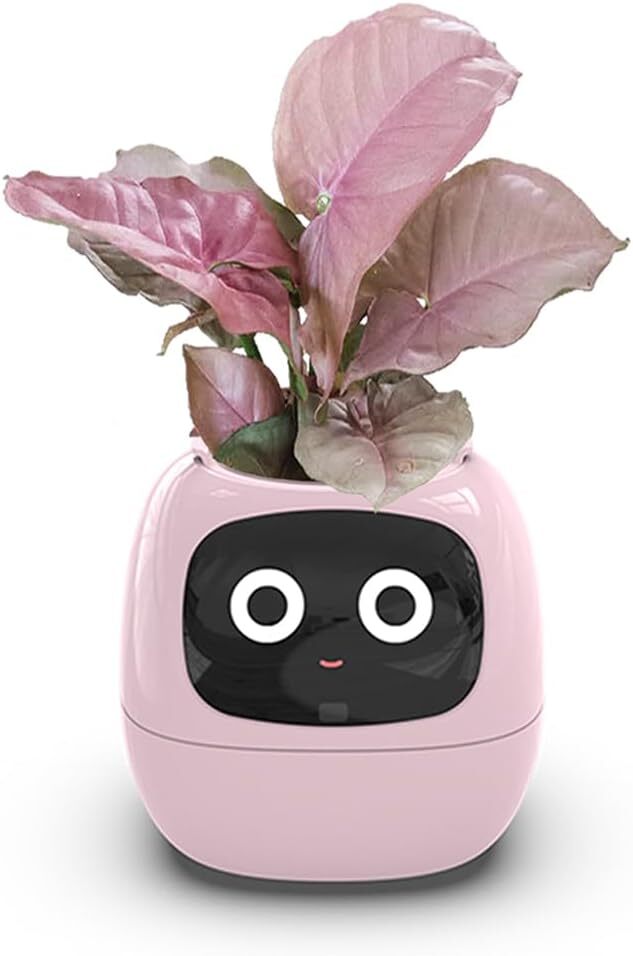 V413-SMART-POT-PINK-202504221207-00 Intelligent Flower Pot, Electronic Bud, Maintenance Plant Assistant, Fun Interactive Flower Pot, Indoor Green Planting Monitoring, LCD Screen Display, Cell Phone APP Connection (Pink) - Image 1