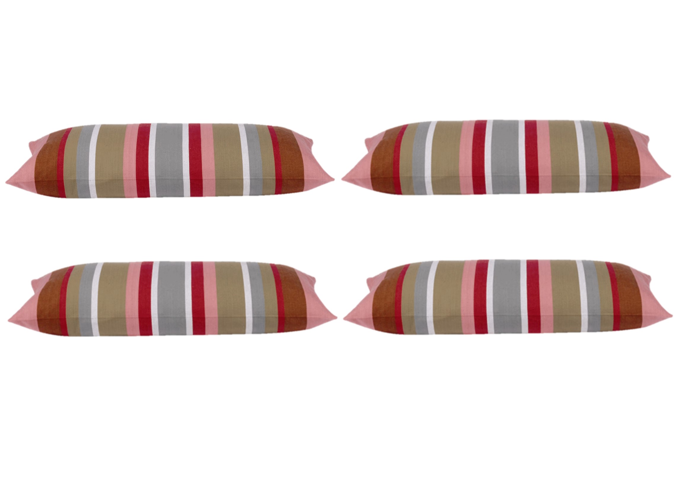 V416-437152R10PK4-142240-00 Pack of 4 Corban Rose Pink Based Striped Cushion Cover Multicoloured Rectangle 35x70cm - Image 1