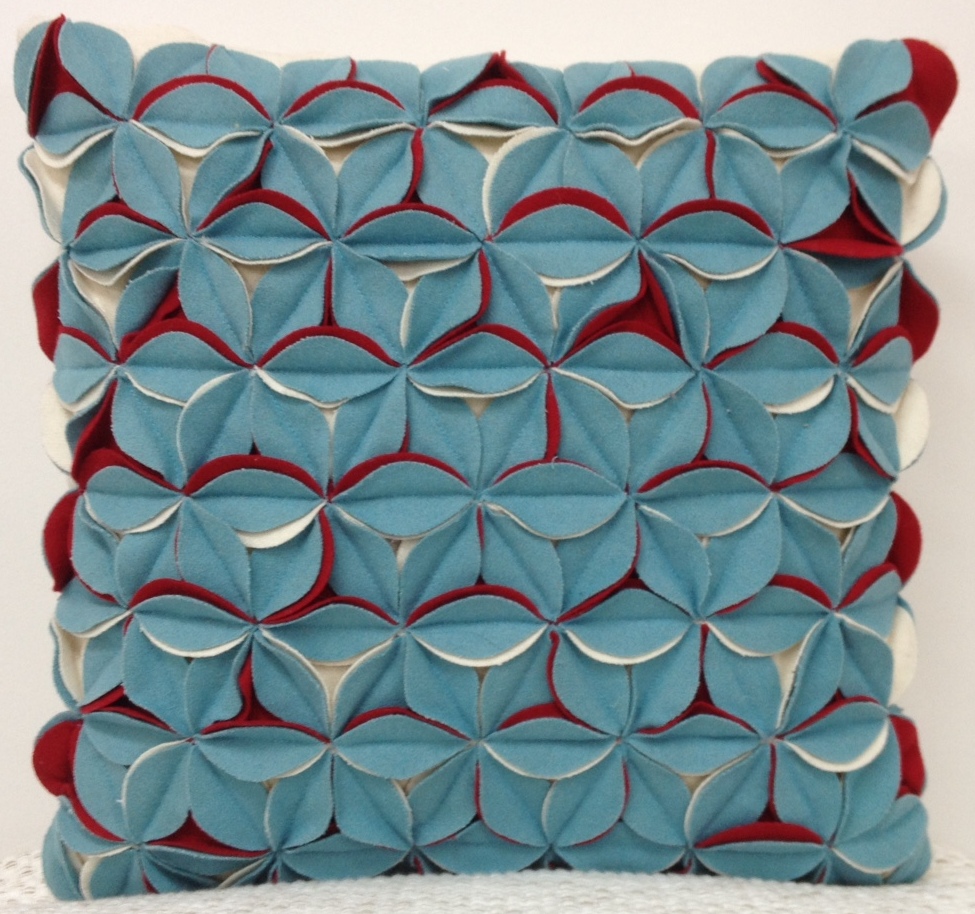 V416-444159P10-77315-00 Amelie Aqua Blue & Red 3D Texture Cushion Cover - Image 1