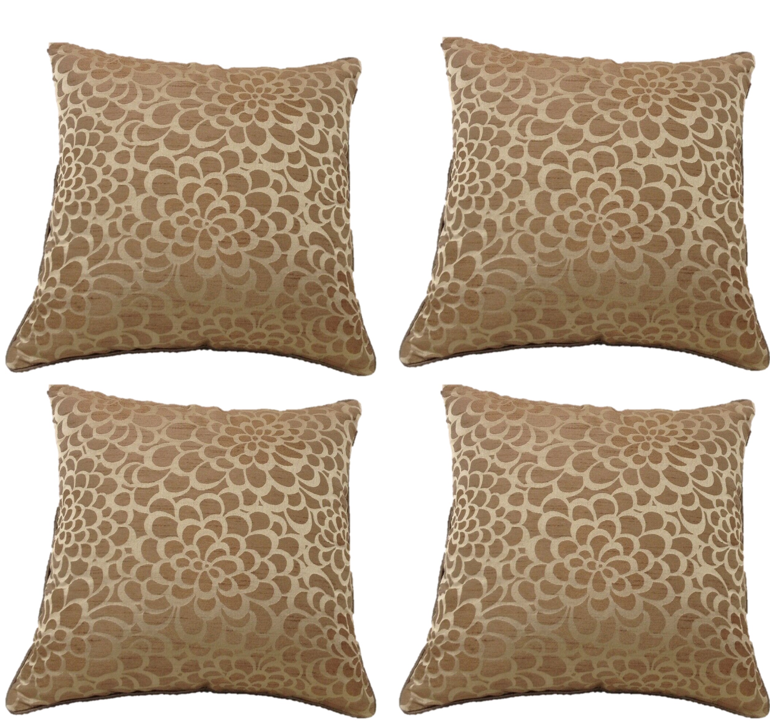 V416-444241BPK4-142206-00 Pack of 4 Flower Beige Petal Design Square Cushion Covers - Image 1