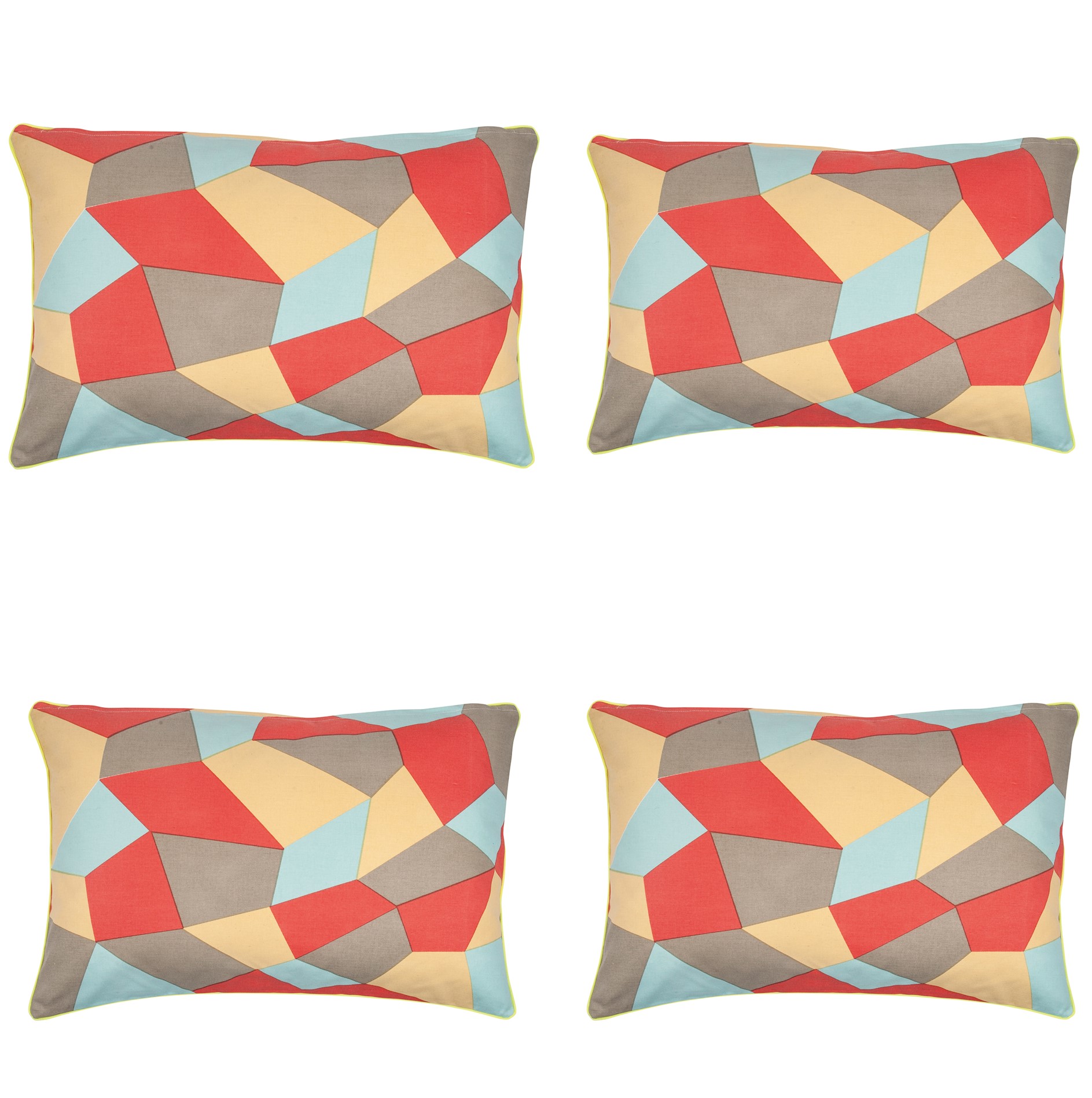 V416-446244BEIGEPK4-142177-00 Pack of 4 Geo Beige Geometric Design 40x60cm Rectangle Cushion Covers - Image 1