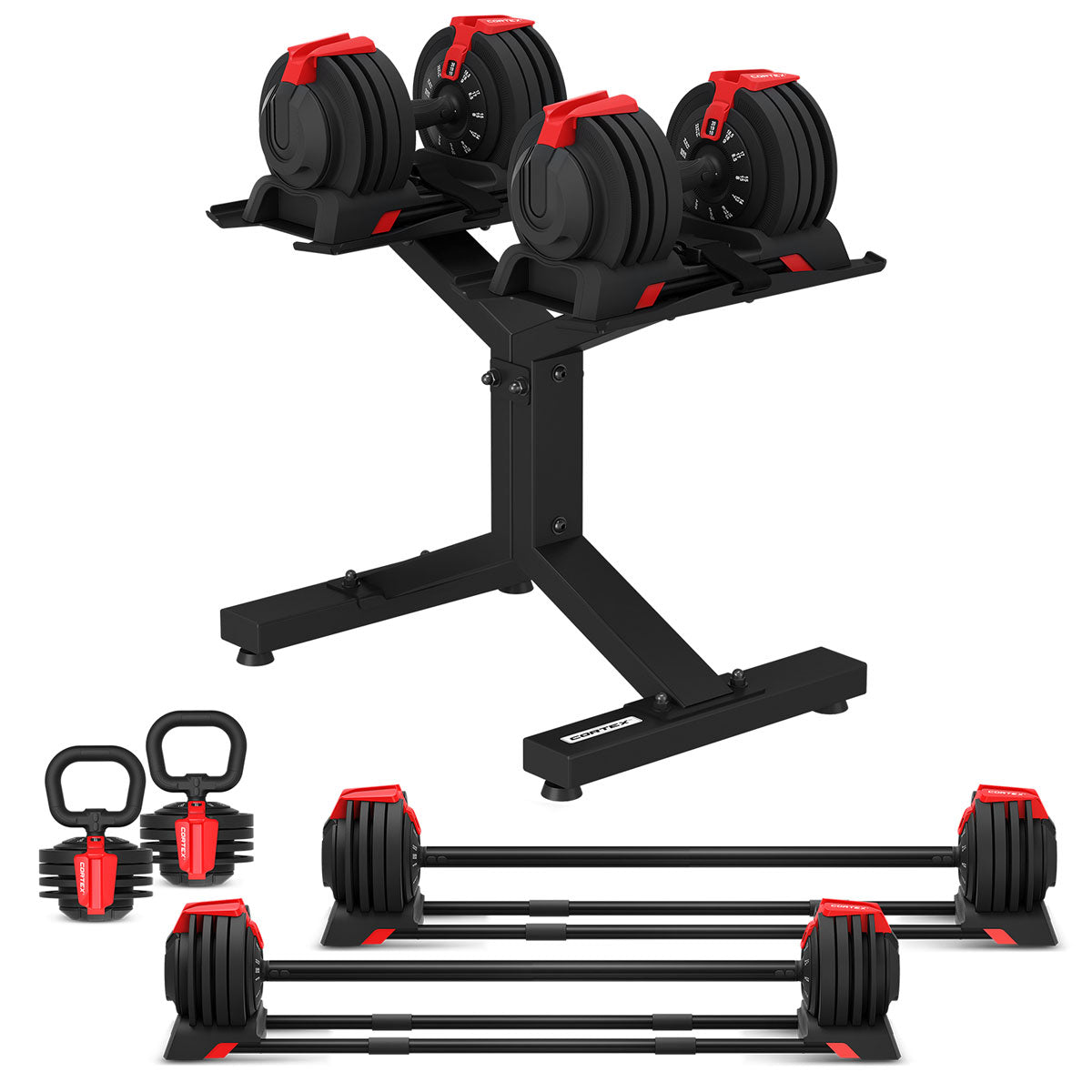 V420-CSDB-DBRV224-A-202504101109-00 CORTEX Revolock V2 48kg Adjustable Dumbbell + Barbell + Kettlebell All-in-One Set with Stand (24kg Pair) - Image 1