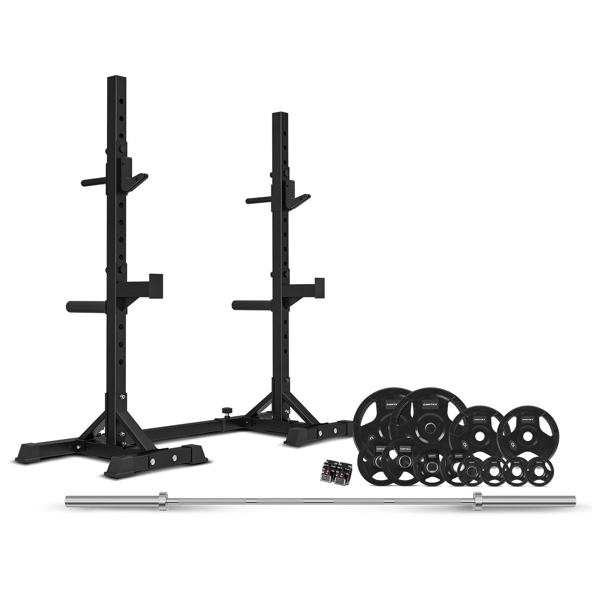 V420-CSST-SR10-C-87838-00 CORTEX SR-10 Squat Rack Package + 100kg Olympic Tri-Grip Weight Plates Package - Image 1