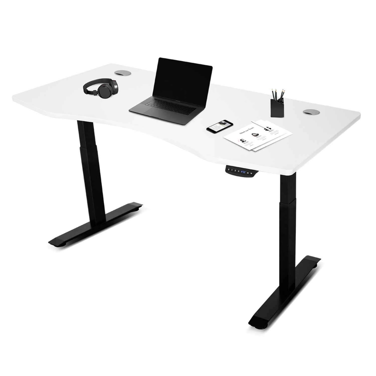 V420-LFDK-EDKWB-150-86931-00 Lifespan Fitness ErgoDesk AUTO Series Automatic Standing Desk 150cm in White & Black - Image 1
