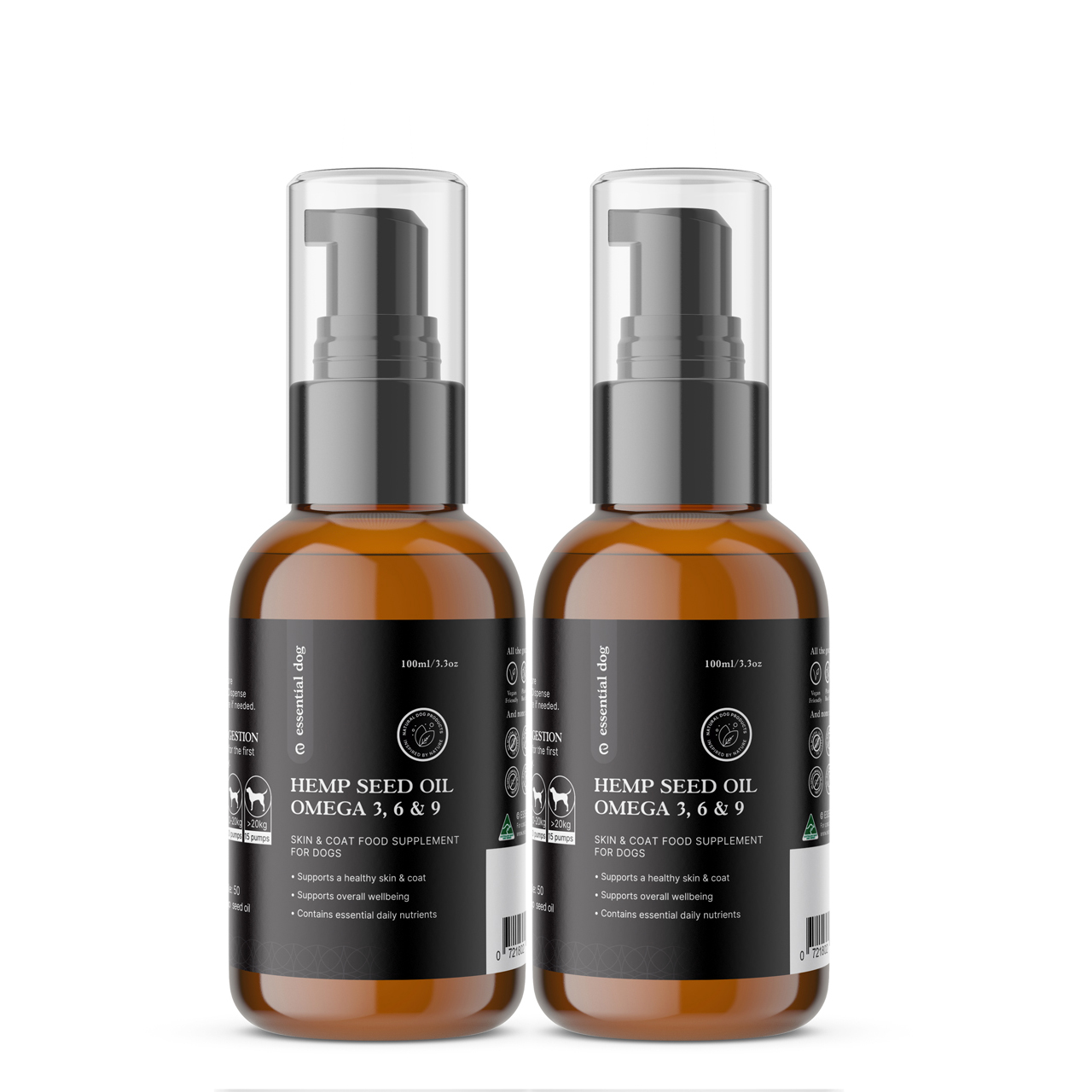 V422-HSO100X2-183525-00 2 x 100ml Raw Hemp Seed Oil Food Supplement for Dogs - Image 1