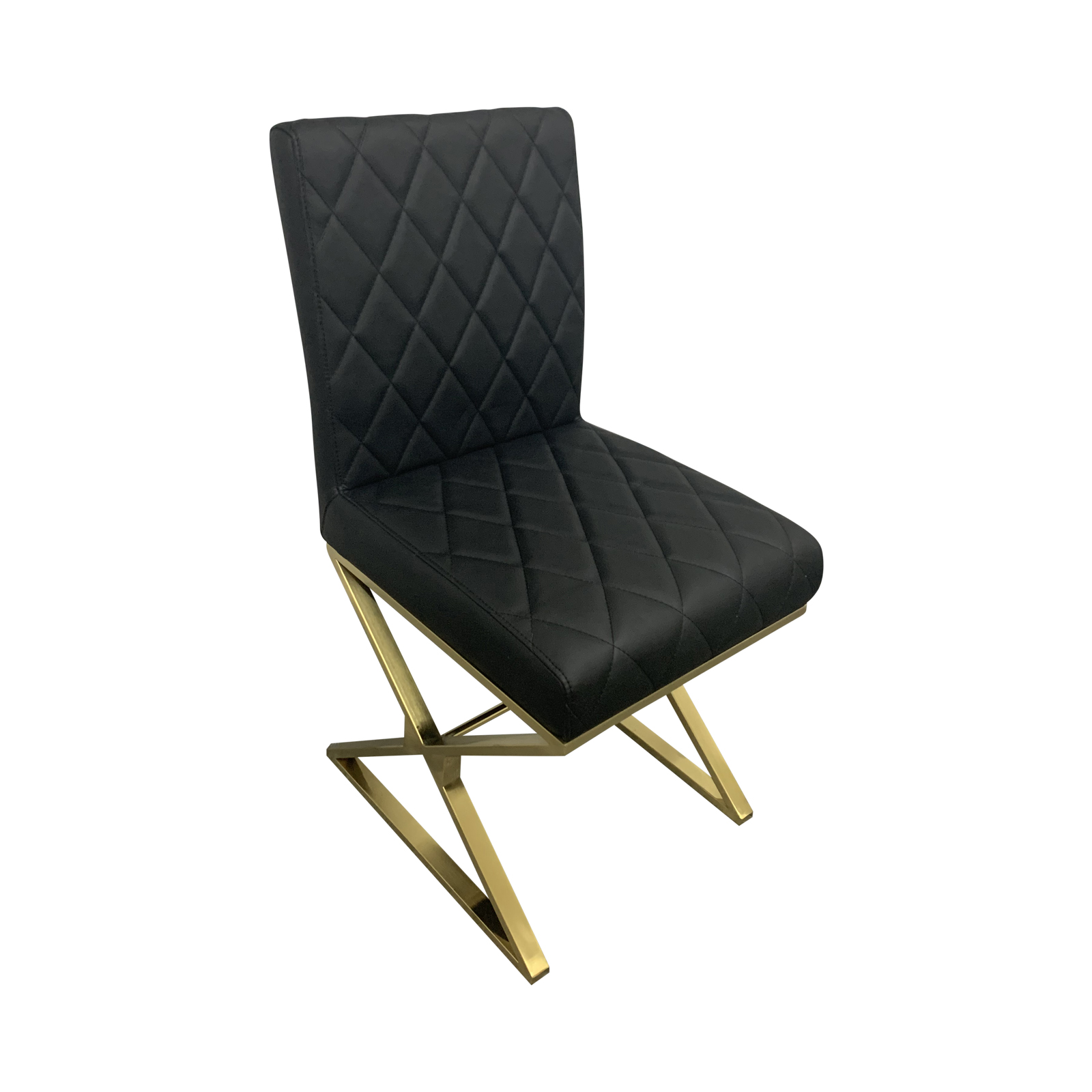V43-DC-DSY-01-00 2X Dining Chair Stainless Gold Frame & Seat Black PU Leather - Image 1