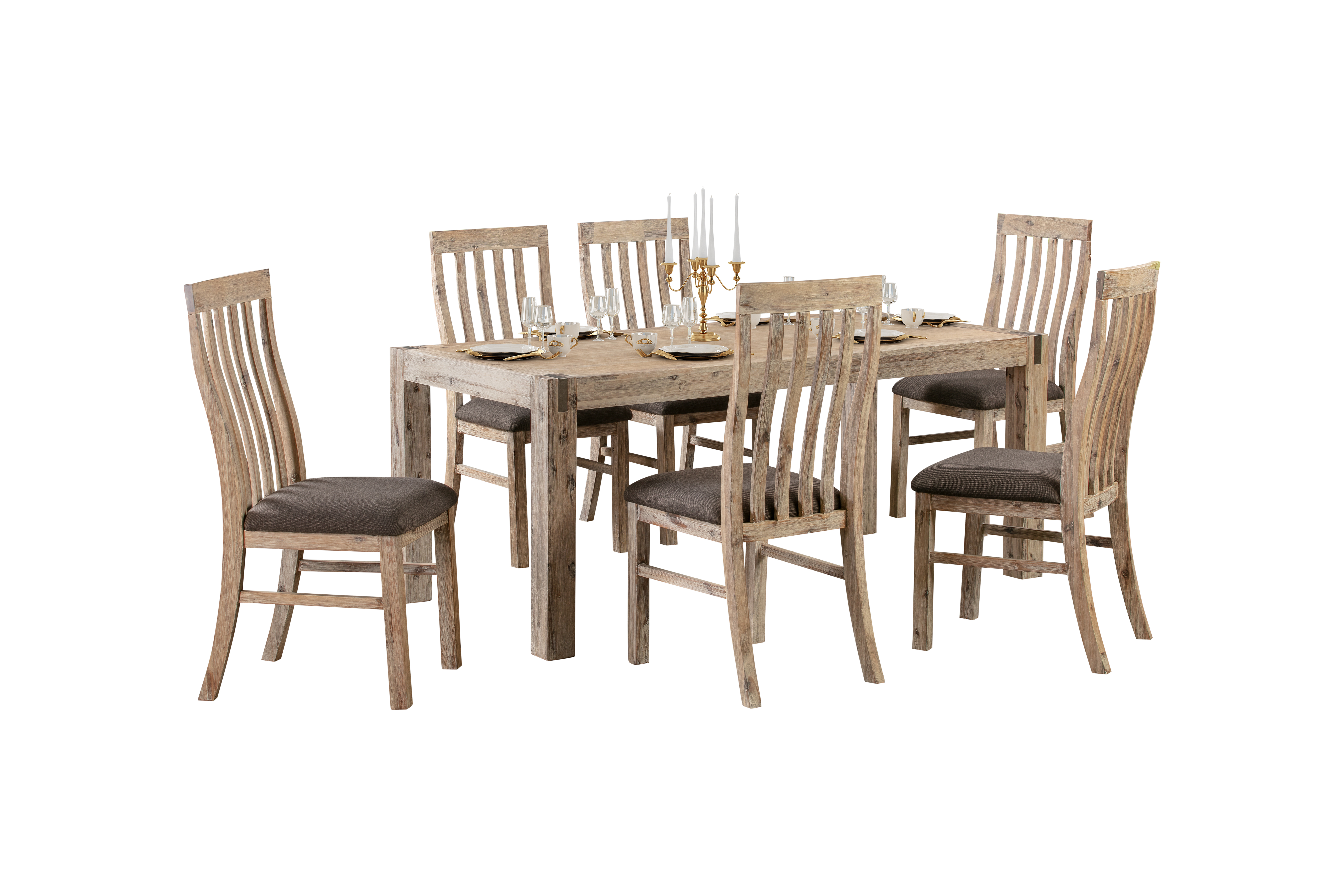 V43-DS-JAV-9PC-OAK-02-00 9 Pieces Dining Suite 210cm Large Size Dining Table & 8X Chairs with Solid Acacia Wooden Base in Oak Colour - Image 1