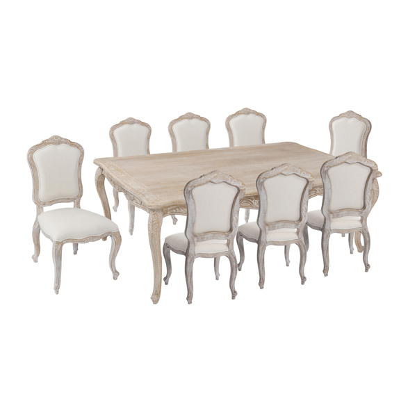 V43-DS-LILE-9PC_DS-LILE-9Pc-01_1 Large Size Oak Wood White Washed Finish Dining Set - Image 1