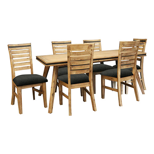 V43-DS-SSH-7Pc-09_2_6 7 Pieces Dining Suite 180cm Medium Size Dining Table & 6X Chairs in Solid Acacia Wooden Frame in Silver Brush Colour - Image 1