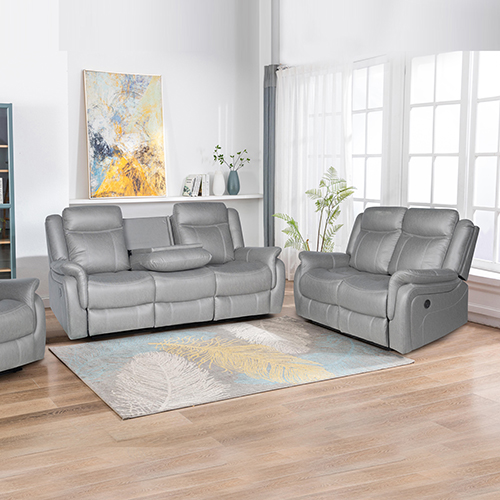V43-SET-CARL-3-2-GR-144728-00 3-2 Seater Finest Grey Fabric Recliner Sofa Sturdy Construction Metal Mechanism - Image 1