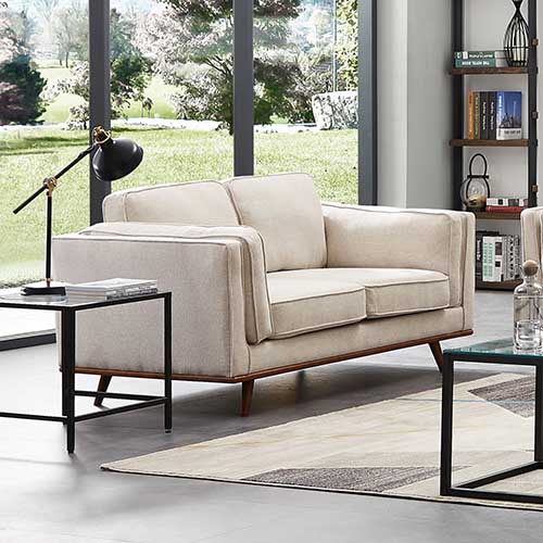 V43-SOF-YOKBG2S-01_1_16 2 Seater Sofa Beige Fabric Modern Lounge Set for Living Room Couch with Wooden Frame - Image 1