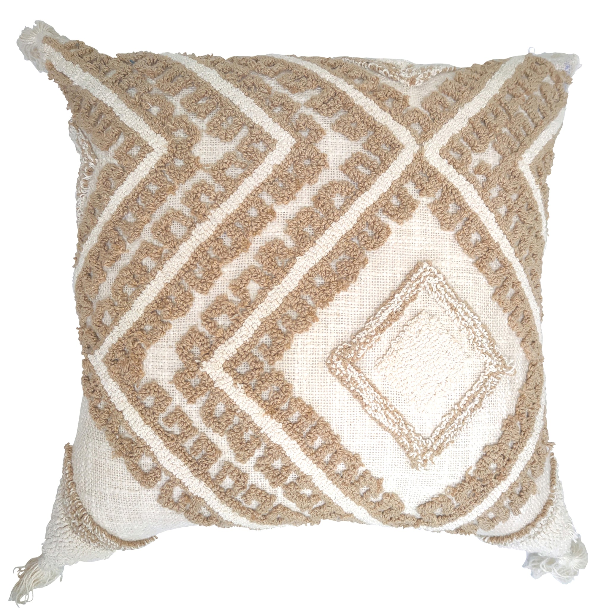 V430-KZ-166-70669-00 Cream cushion on beige with tufted diamond design 45x45cm - Image 1