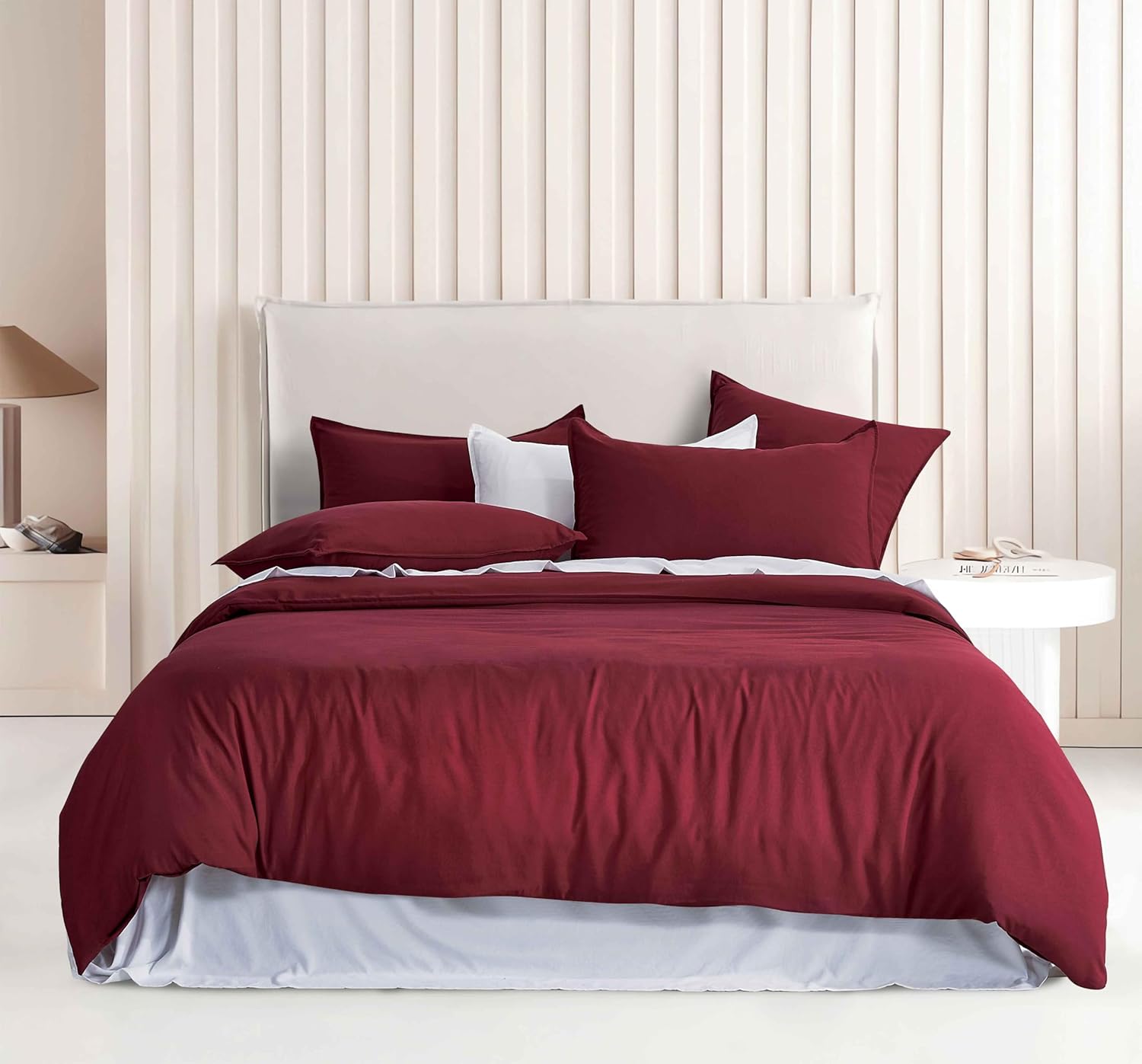 V439-AQSBURGUNDYWM-218397-00 Vintage Washed Microfibre Quilt Cover Set (Burgundy, Single) - Image 1