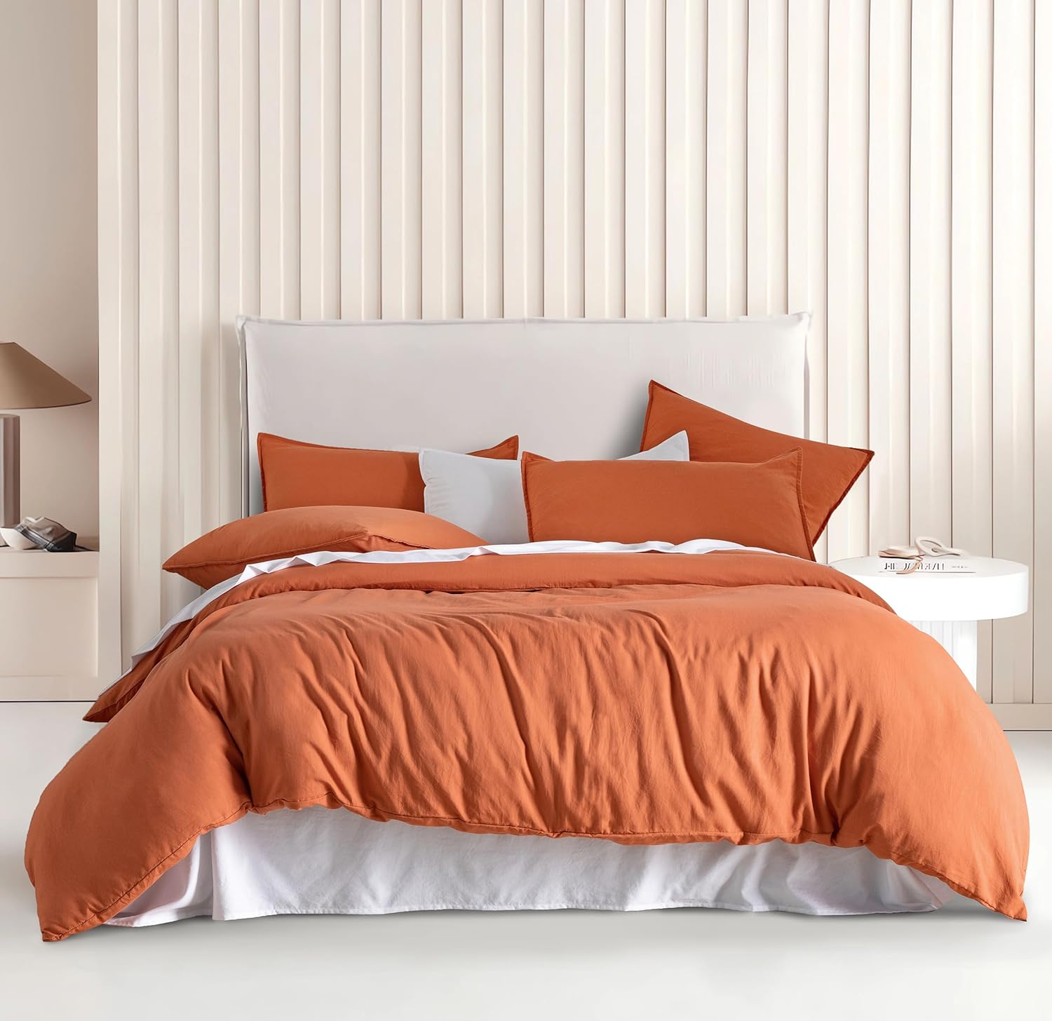 V439-AQSTERRAWM-191150-00 Vintage Washed Microfibre Quilt Cover Set (2Pcs) - Terracotta - Single Size - Image 1