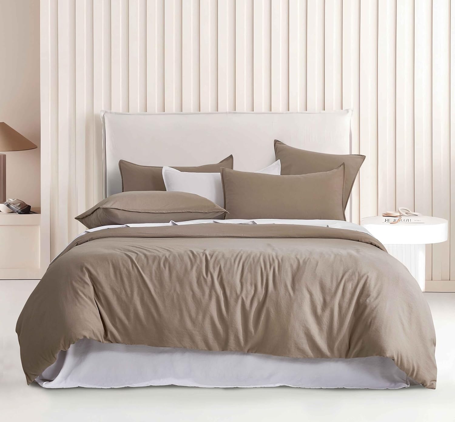 V439-BQSTRUFFLEWM-218386-00 Vintage Washed Microfibre Quilt Cover Set (Truffle, Double) - Image 1