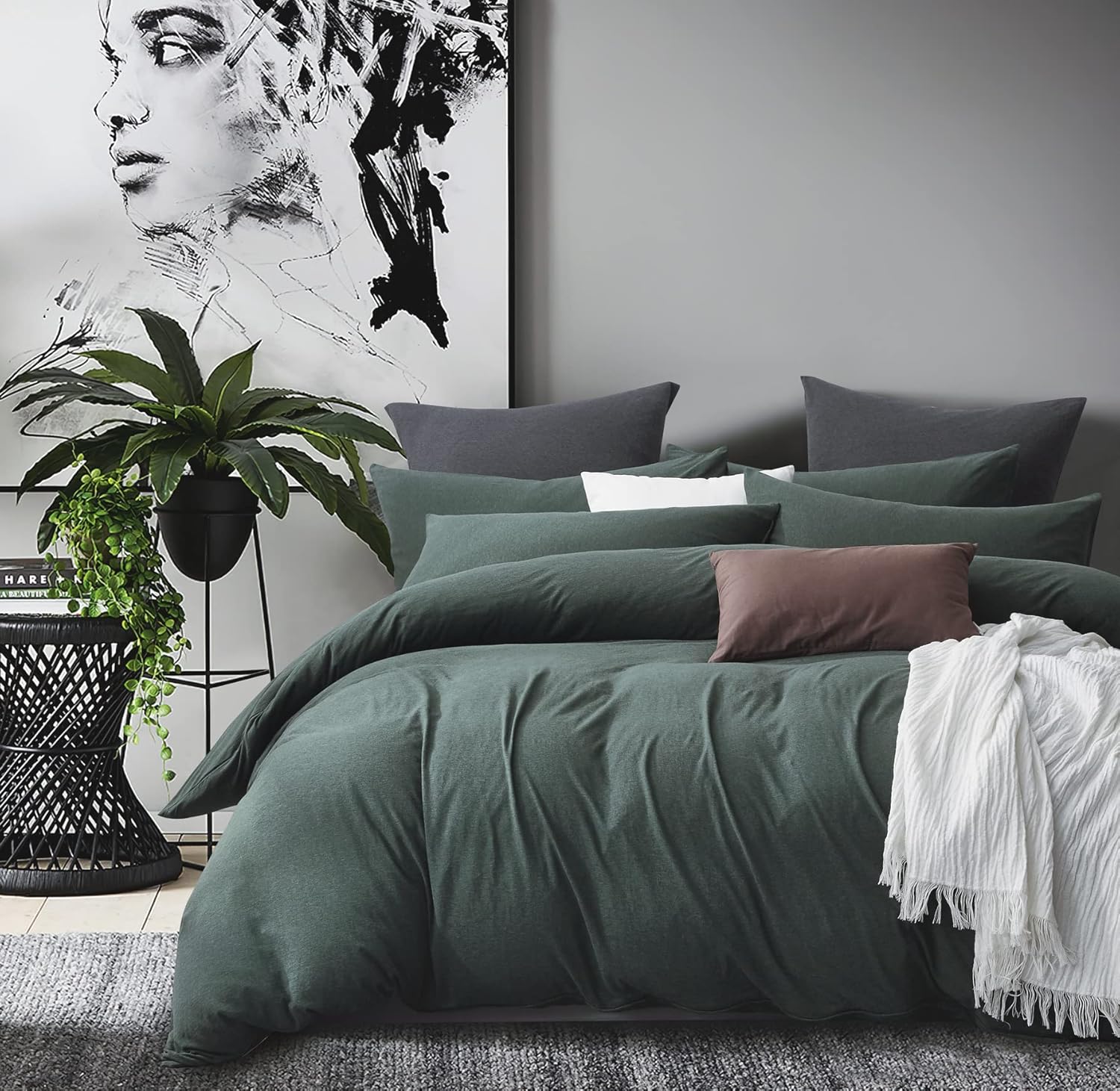 V439-CQSGREENJ-202506190422-00 100% Jersey Cotton Quilt Cover Set - Green - Queen - Image 1