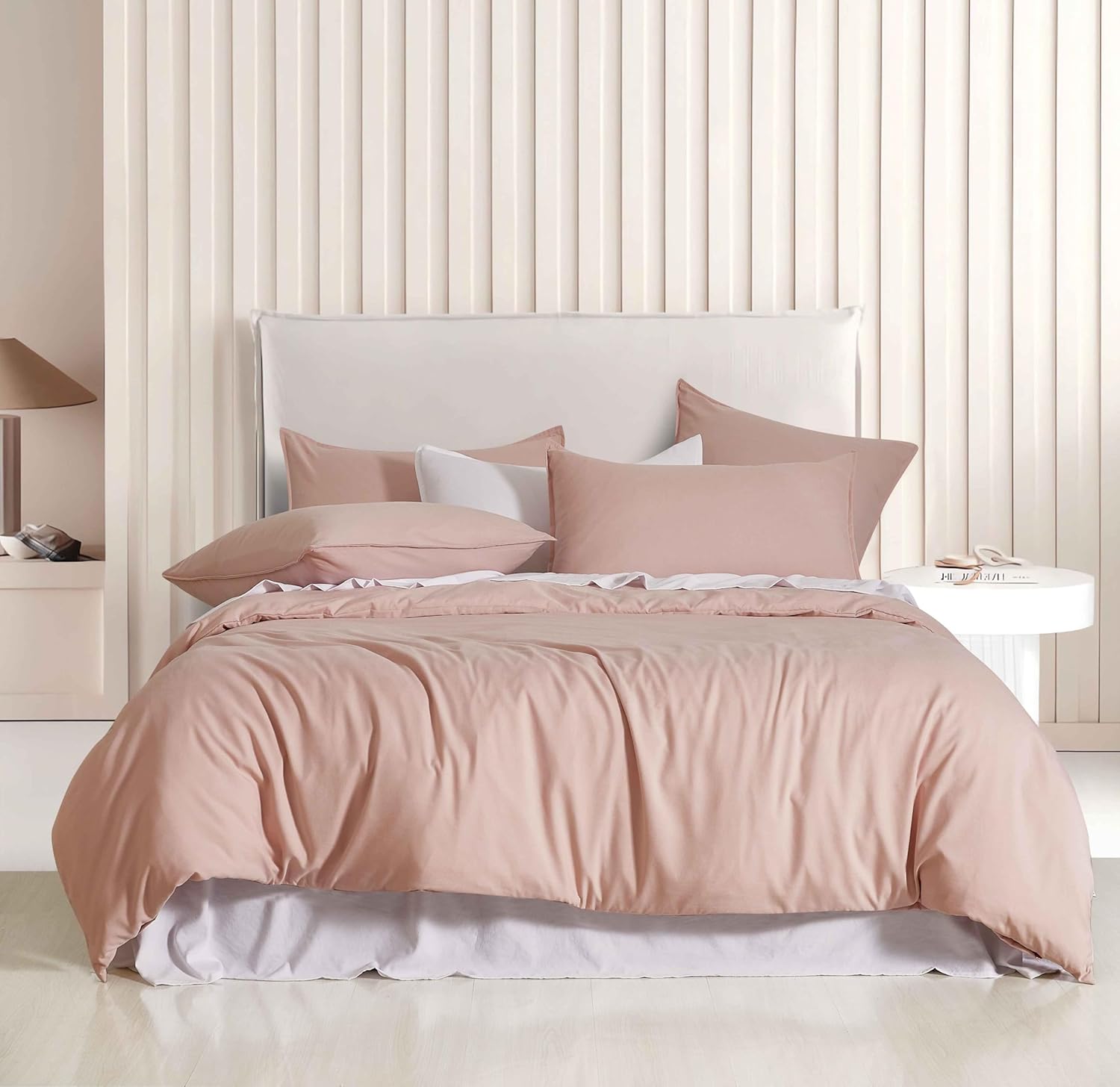 V439-CQSPINKWM-218382-00 Vintage Washed Microfibre Quilt Cover Set (Pink, Queen) - Image 1