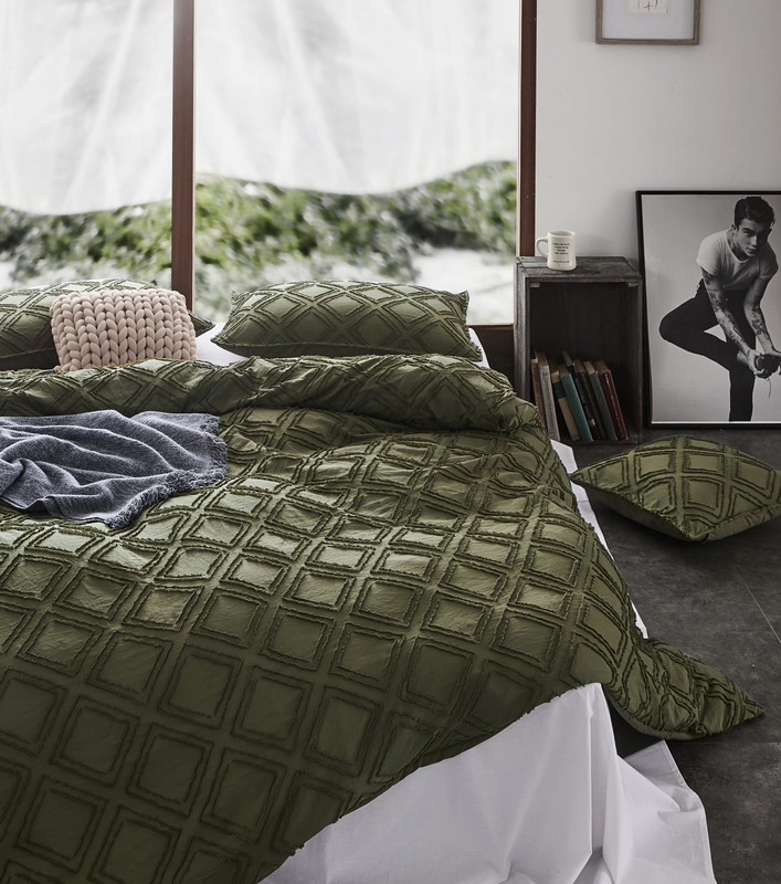V439-CQSTUFKGCP-72259-05 100% Premium Tufted Microfibre Quilt Cover Set - Ultra-Soft, Durable Embroidery Bedding Comforter Set - Machine Washable & Zipper Closure - Khaki Green - Queen - Image 1