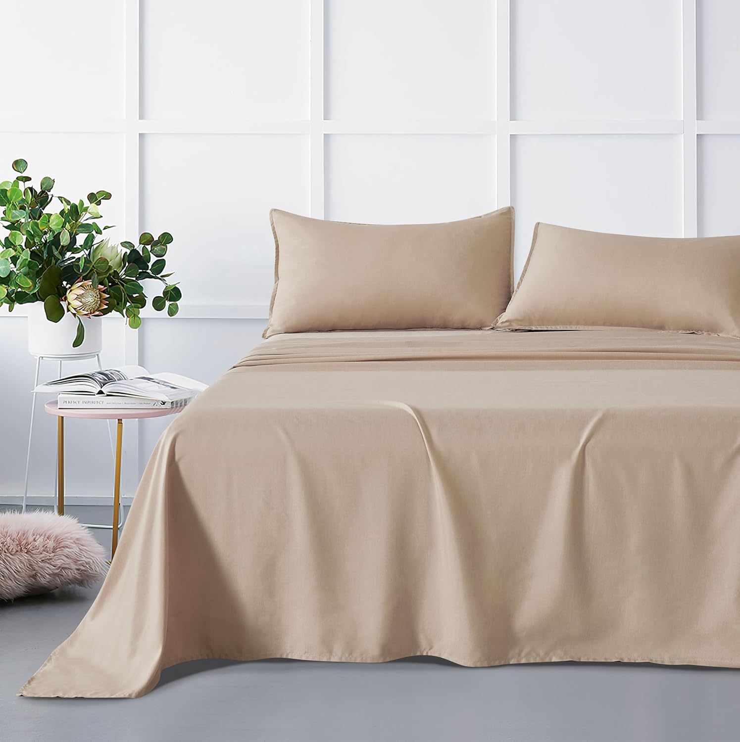 V439-CSSTBAMPOLYLINEN-210917-00 Bamboo Microfibre Sheet Set - Linen - Queen - Image 1