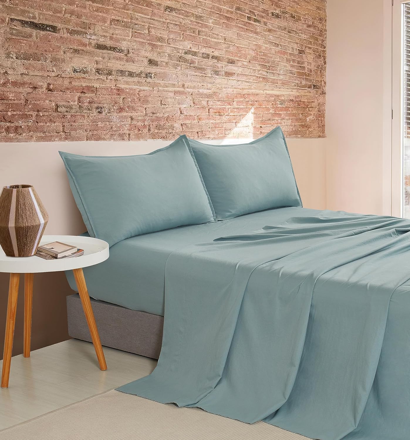 V439-CSSTSEAFOAMWM-191267-00 Vintage Washed Microfibre Sheet Set with 2 Pillowcases - Seafoam - Queen - Image 1