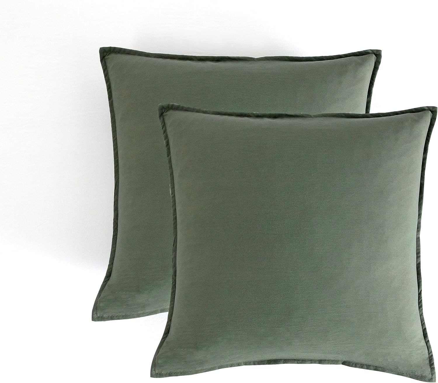 V439-EPKHAKIWM2-191020-00 Vintage Washed Microfibre European Pillowcases - Set of 2 Luxurious European Pillow Covers - Khaki Green - Image 1