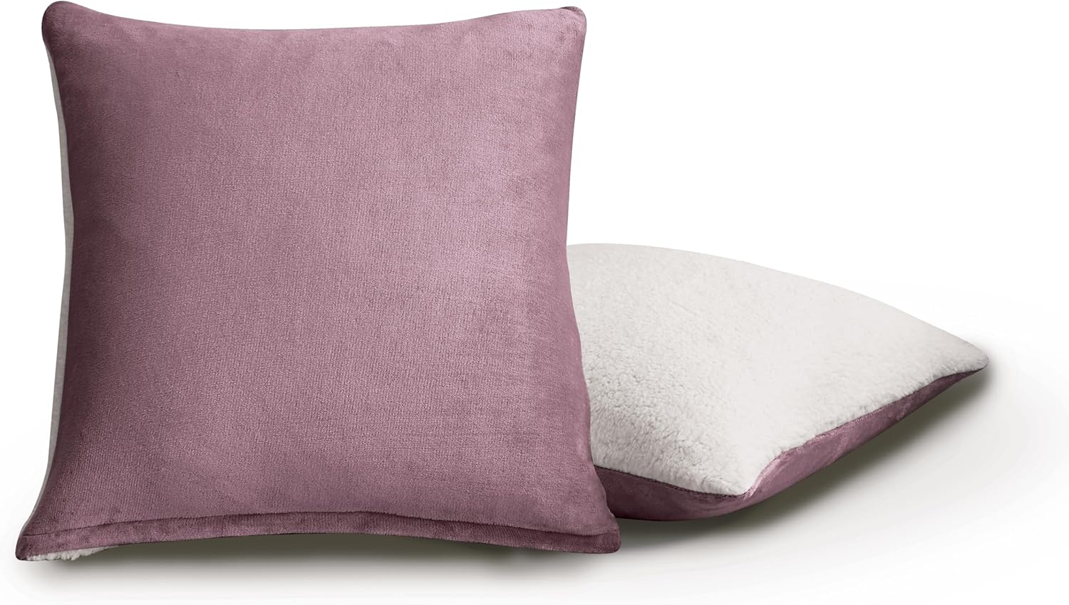 V439-EPSHERPAMV-202506241230-00 Teddy Sherpa Twin-Pack European Pillowcases - Soft Reversible Velvet & Sherpa Cushion Covers - Machine Washable with Zipper Closure - 65x65cm - Mauve - Image 1