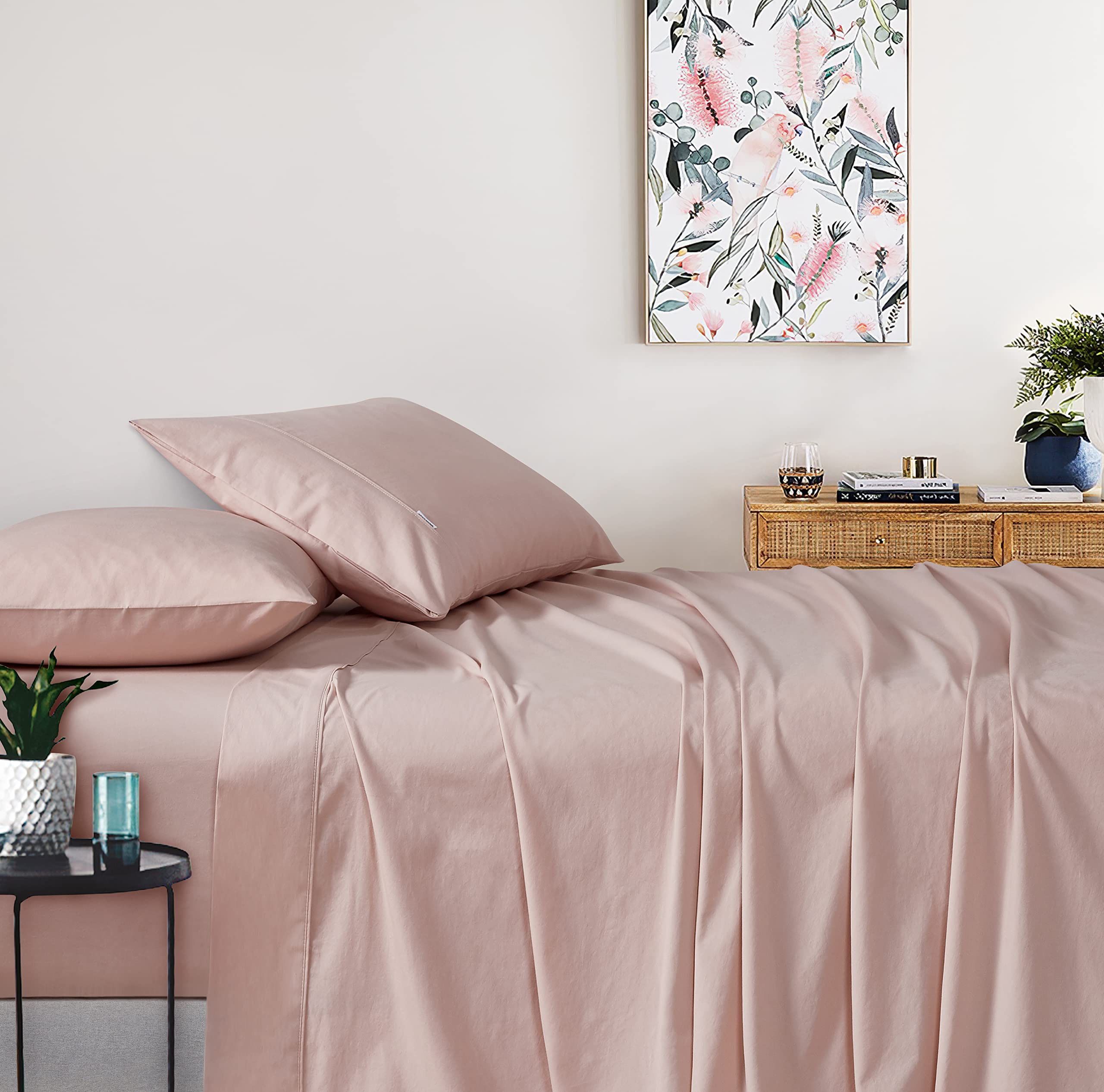 V439-KSSETWASHP-202505071006-00 Vintage Washed 100% Cotton Soft Breathable Sheet Set - Pink - King Single - Image 1