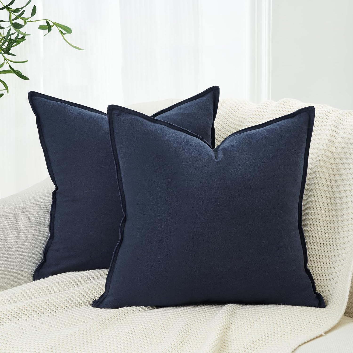 V439-LINENNAVY2-45-202506190412-00 Linen Cushion Covers - 30% Linen 70% Cotton Blend, Soft & Breathable with Hidden Zipper Design - Navy Blue, 45cm x 45cm (Twin Pack) - Image 1