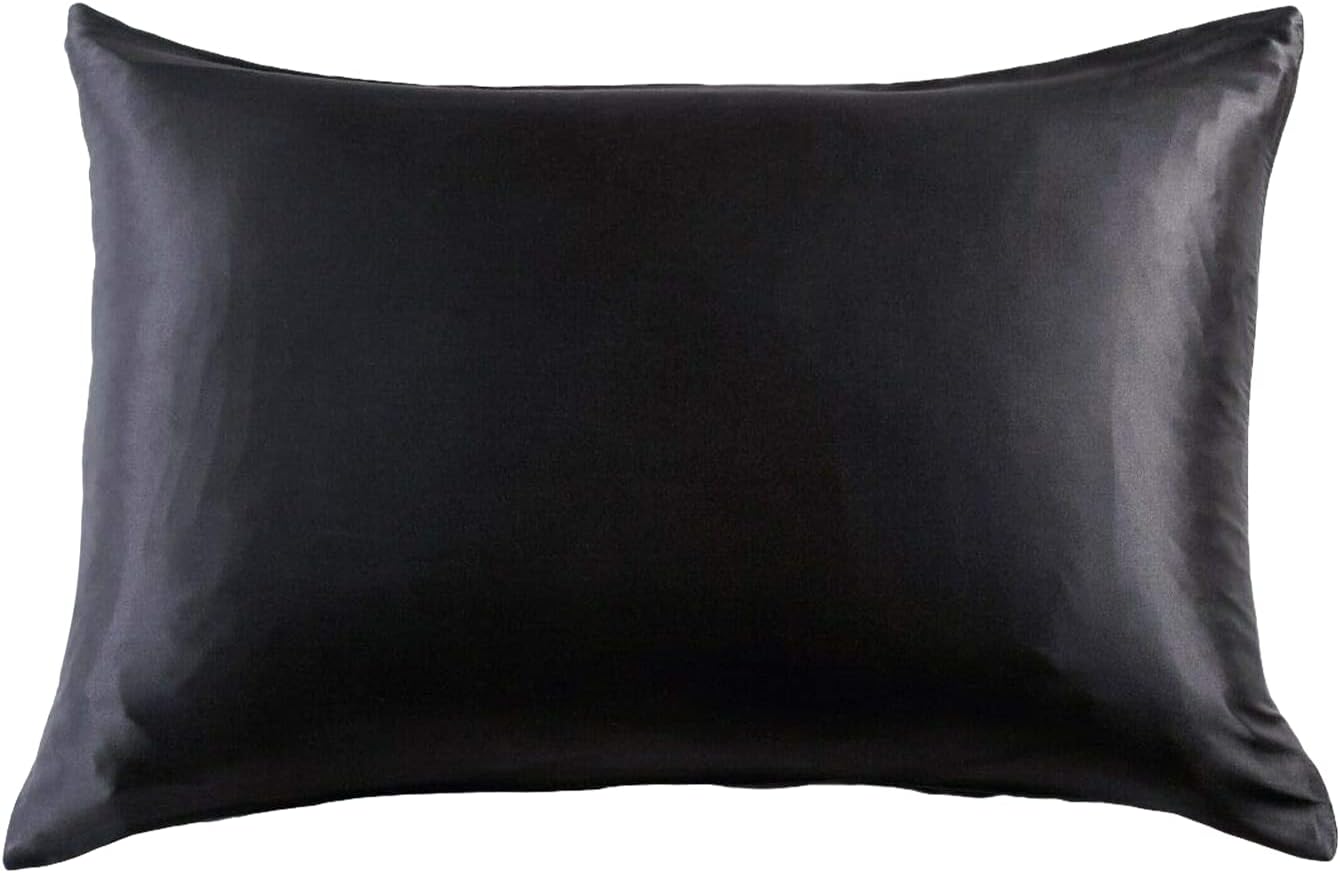 V439-PCSILKBK-191035-00 Luxury Pillowcase - 100% Pure Mulberry Silk on Both Sides - Black - Image 1