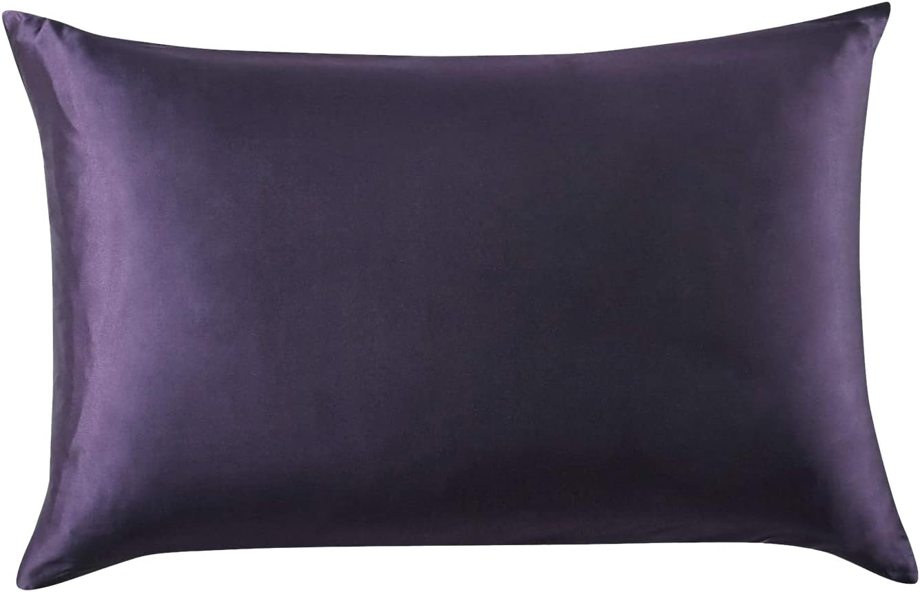 V439-PCSILKDP-191039-00 Luxury Pillowcase - 100% Pure Mulberry Silk on Both Sides - Dark Purple - Image 1