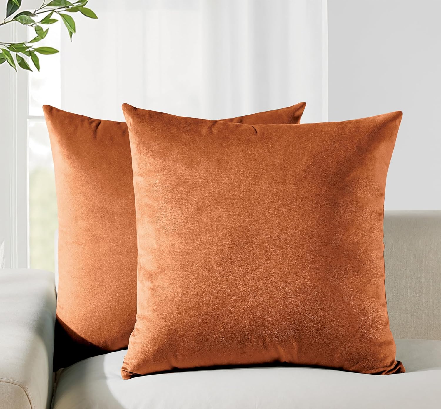 V439-VEL-TERRACOTTA-45-202506190403-00 Twin-Pack Velvet Cushion Covers - Soft Microfibre Cushion Covers with Hidden Zipper (Terracotta, 45cm*45cm) - Image 1