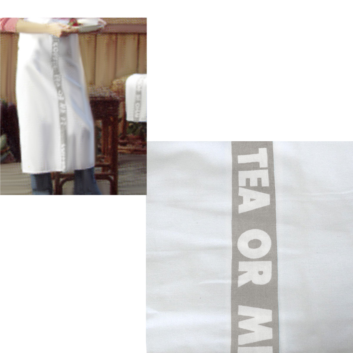 V442-ABR-APRON-COFFEETEAME-TAUPE-RE-96799-00 Coffee, Tea or Me Taupe White Master Chef Half Cotton Apron 86 x 96 cm - Image 1