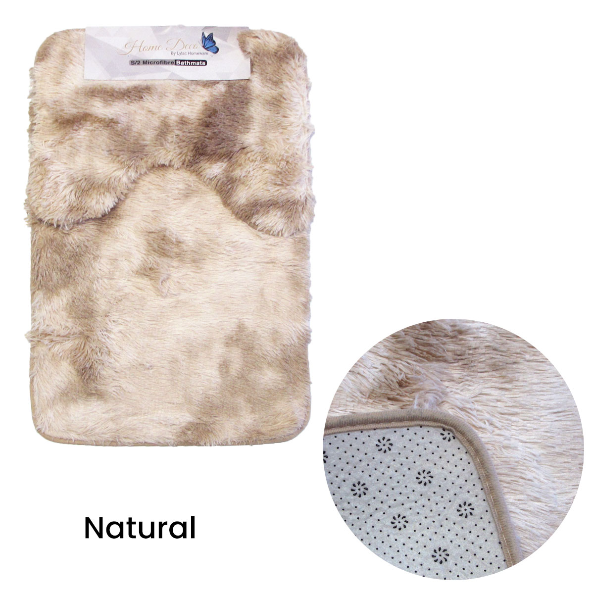 V442-ABR-BATHM-LIGHTWEIGHTSHAGGY-NATURAL-RE-96578-00 2 Pce 2-Toned Extra Light Weighted Shaggy Fluffy Bath Mat Set Natural - Image 1