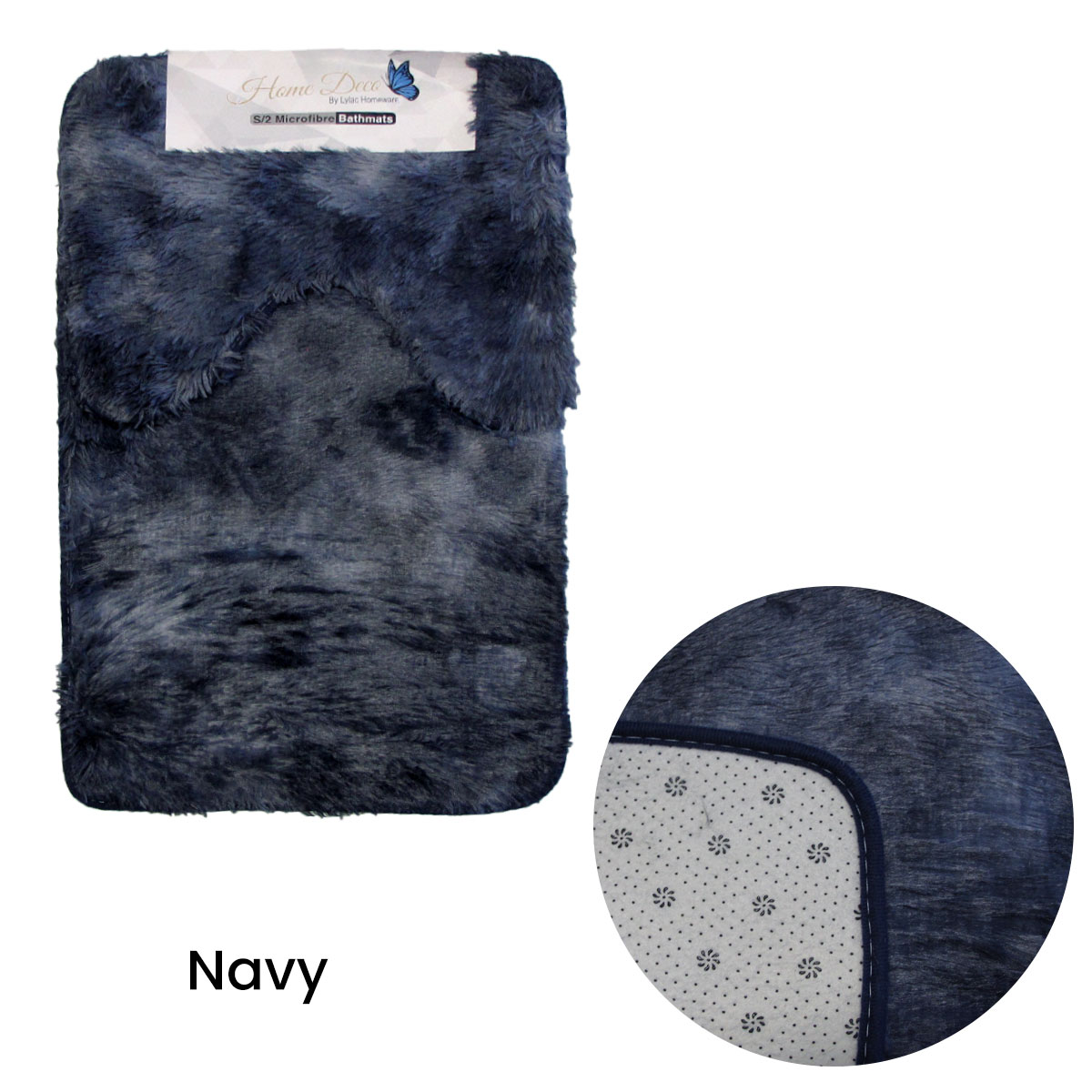 V442-ABR-BATHM-LIGHTWEIGHTSHAGGY-NAVY-RE-96579-00 2 Pce 2-Toned Extra Light Weighted Shaggy Fluffy Bath Mat Set Navy - Image 1