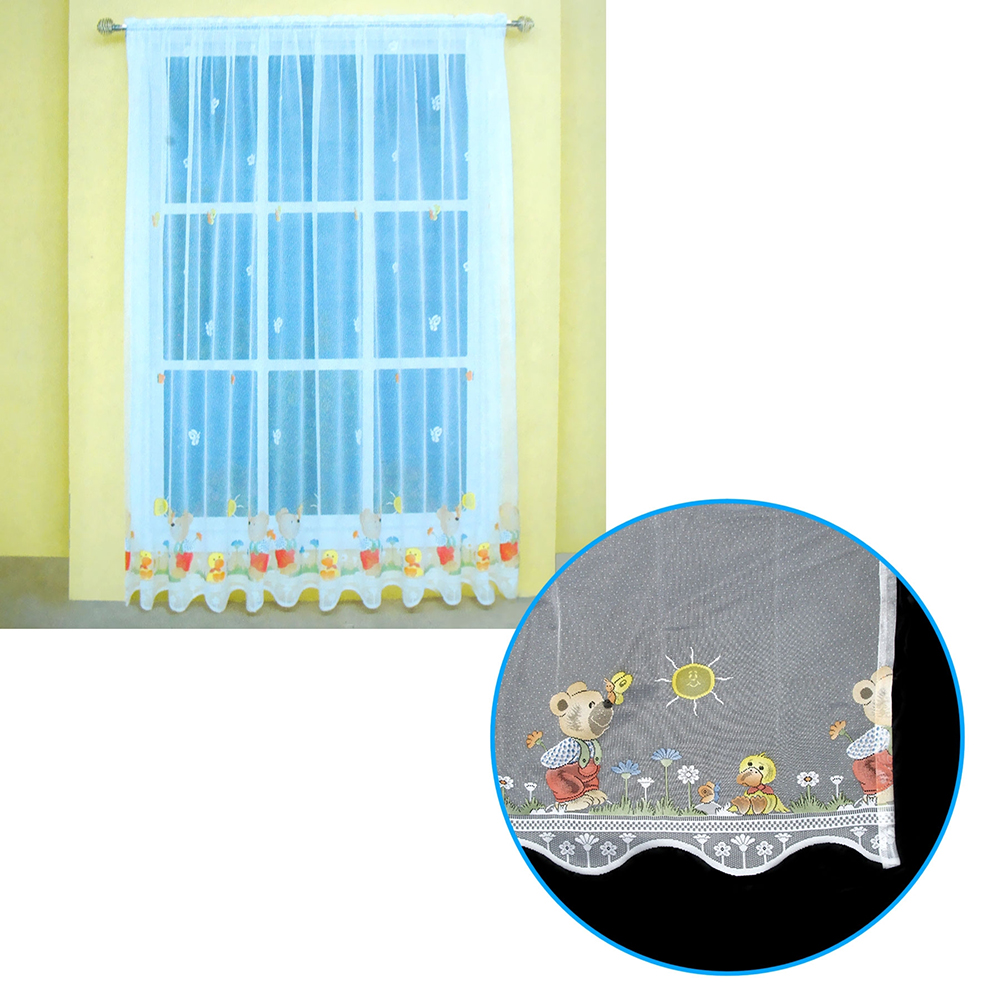 V442-ABR-CURTAIN-LACETEDDY-WHITE-RE-96396-00 One Piece Kids CuteSheer Lace Curtain Teddy Garden - Image 1