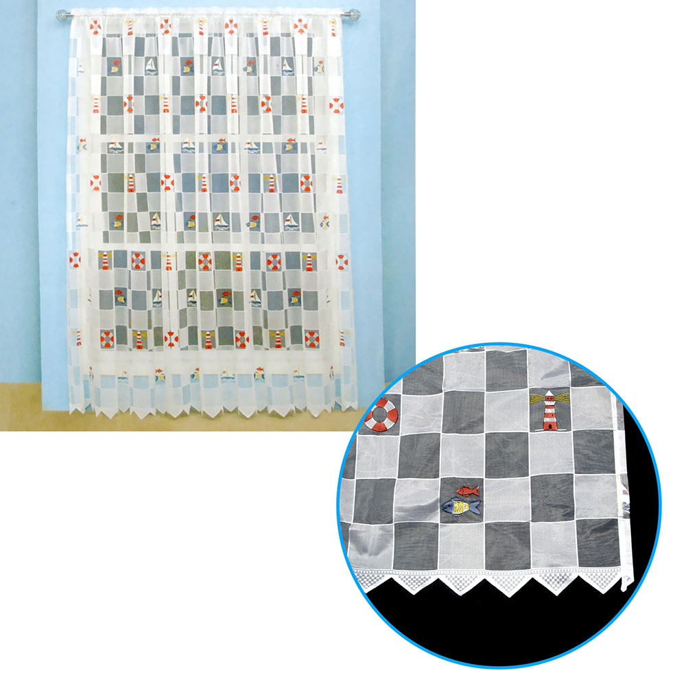 V442-ABR-CURTAIN-LACEUNDERTHESEA-WHITE-RE-96397-00 One Piece Kids CuteSheer Lace Curtain Under The Sea Sailing Boat - Image 1