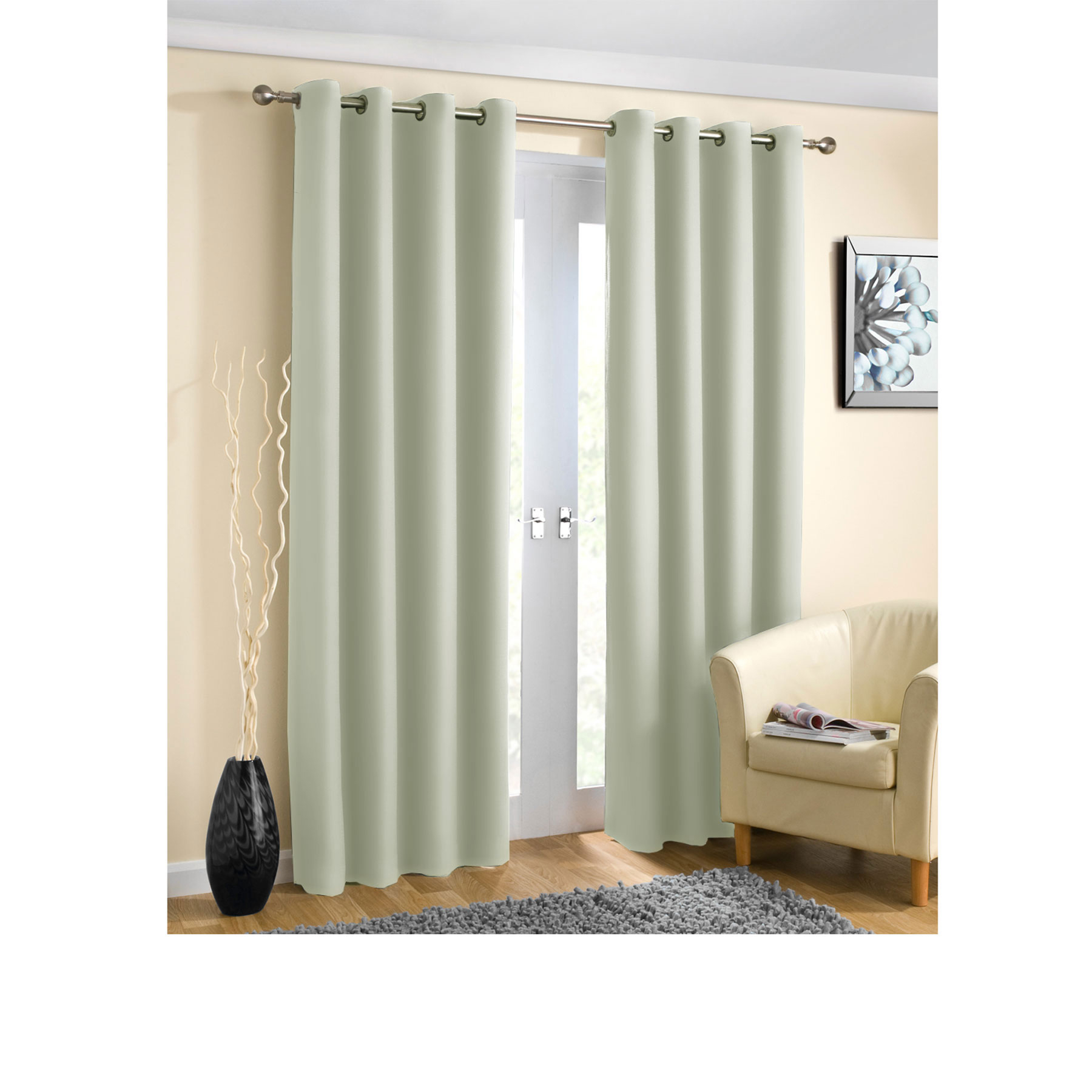 V442-ABR-CURTAIN-PLAINEYELET-BEIGE-RE-96404-00 Pair of Blockout Plain Eyelet Curtains Beige - Image 1