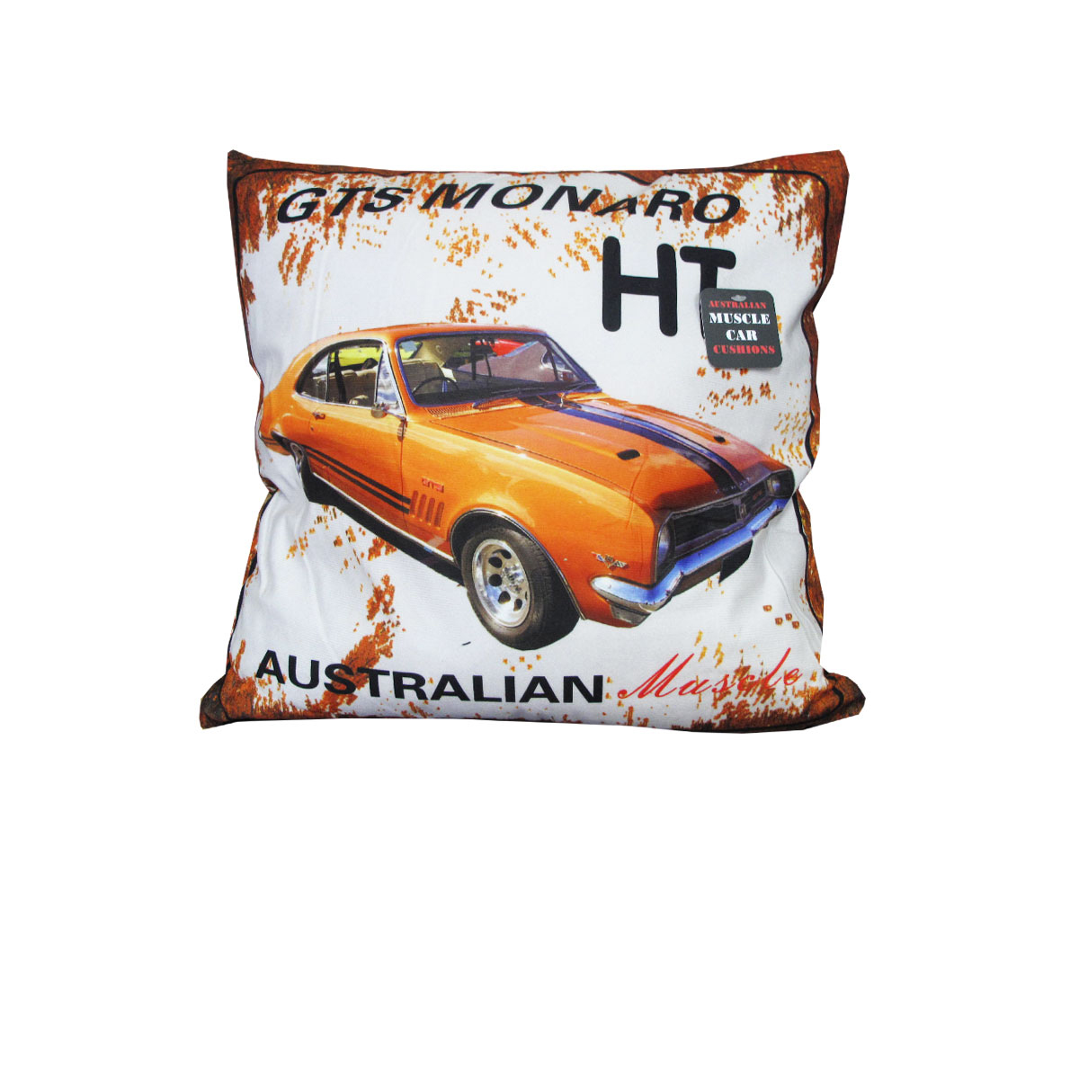 V442-ABR-CUSHION-MUSCLECARHT-YELLOW-SQ-96757-00 Australian Muscle Car Cushion HT GTS Monaro Yellow - Image 1