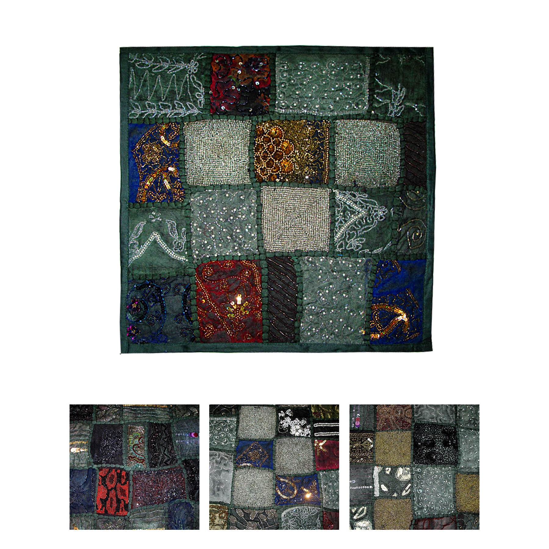 V442-ABR-CUSHIONC-HANDCRAFTEDBEAD-FOREST-SQ-96411-00 Hand Crafted Beaded Cushion Cover Forest - Image 1