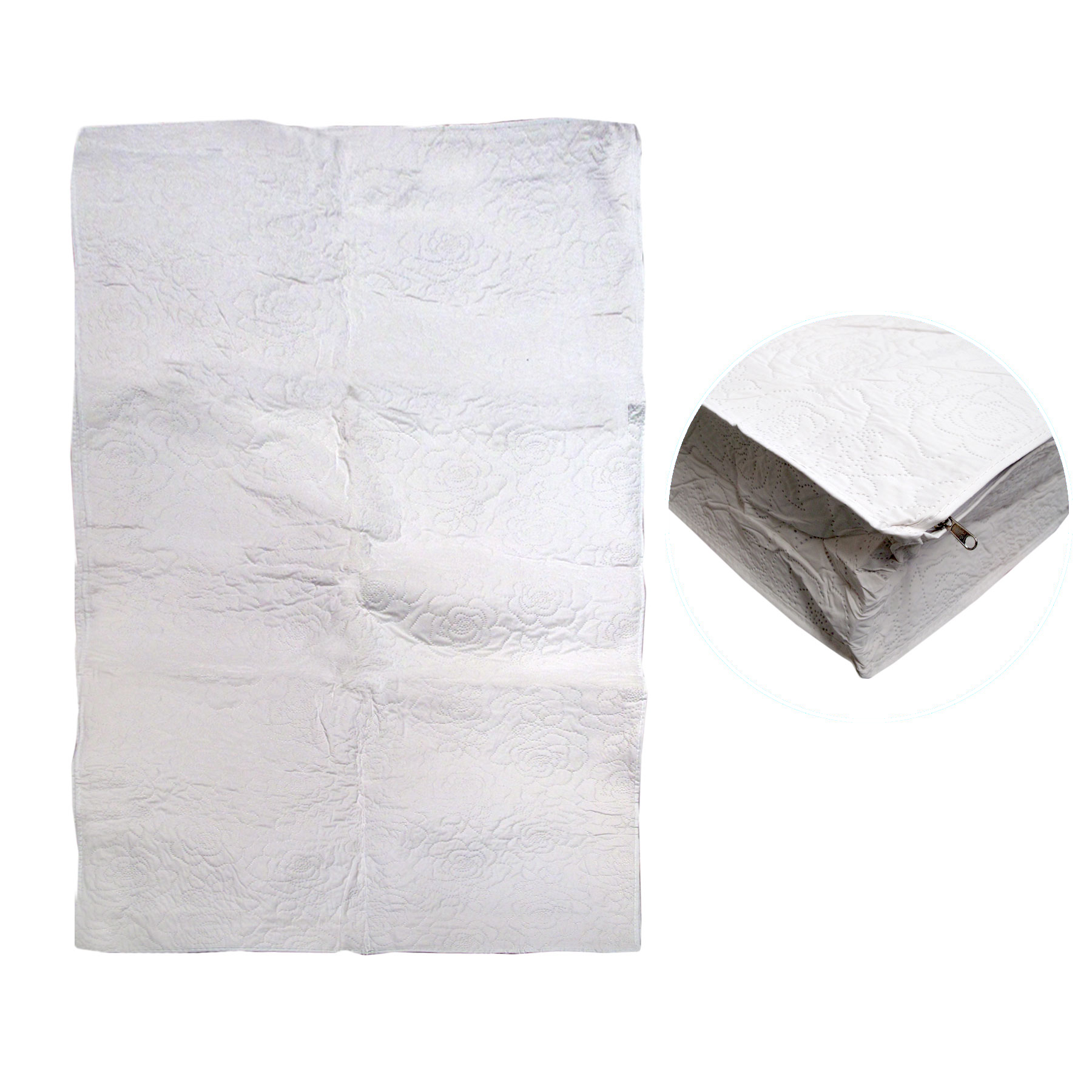 V442-ABR-MATTRESSP-ROSEEMBOSS-WHITE-CT-197081-00 Fully Covered Vinyl Cot Mattress Protector Embossed Rose White 68 x 130 + 12 cm - Image 1