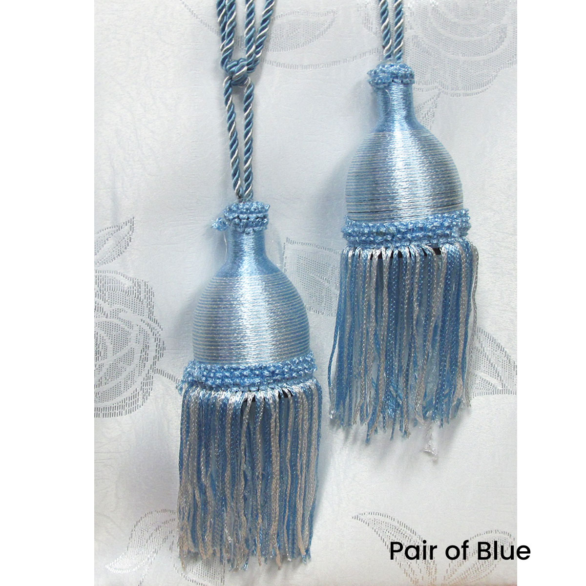 V442-ABR-MISC-PAIRCURTAINTIES-BLUE-SH-96584-00 Pair of Curtain Tassel Rope Ties 52cm Blue - Image 1