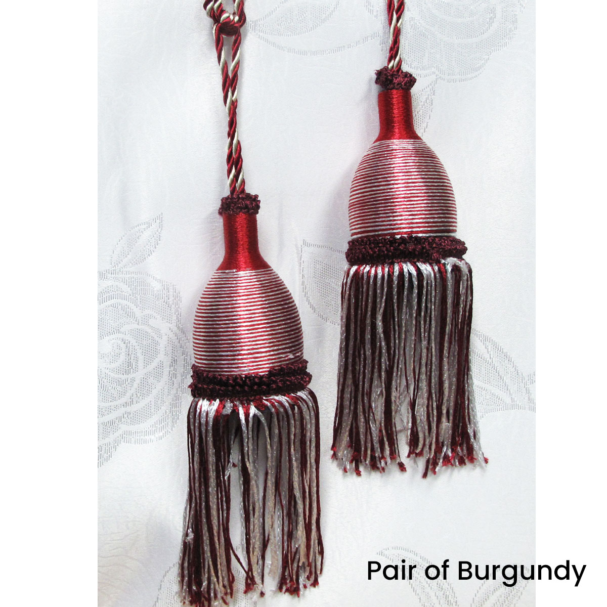 V442-ABR-MISC-PAIRCURTAINTIES-BURGUNDY-SH-96585-00 Pair of Curtain Tassel Rope Ties 52cm Burgundy - Image 1