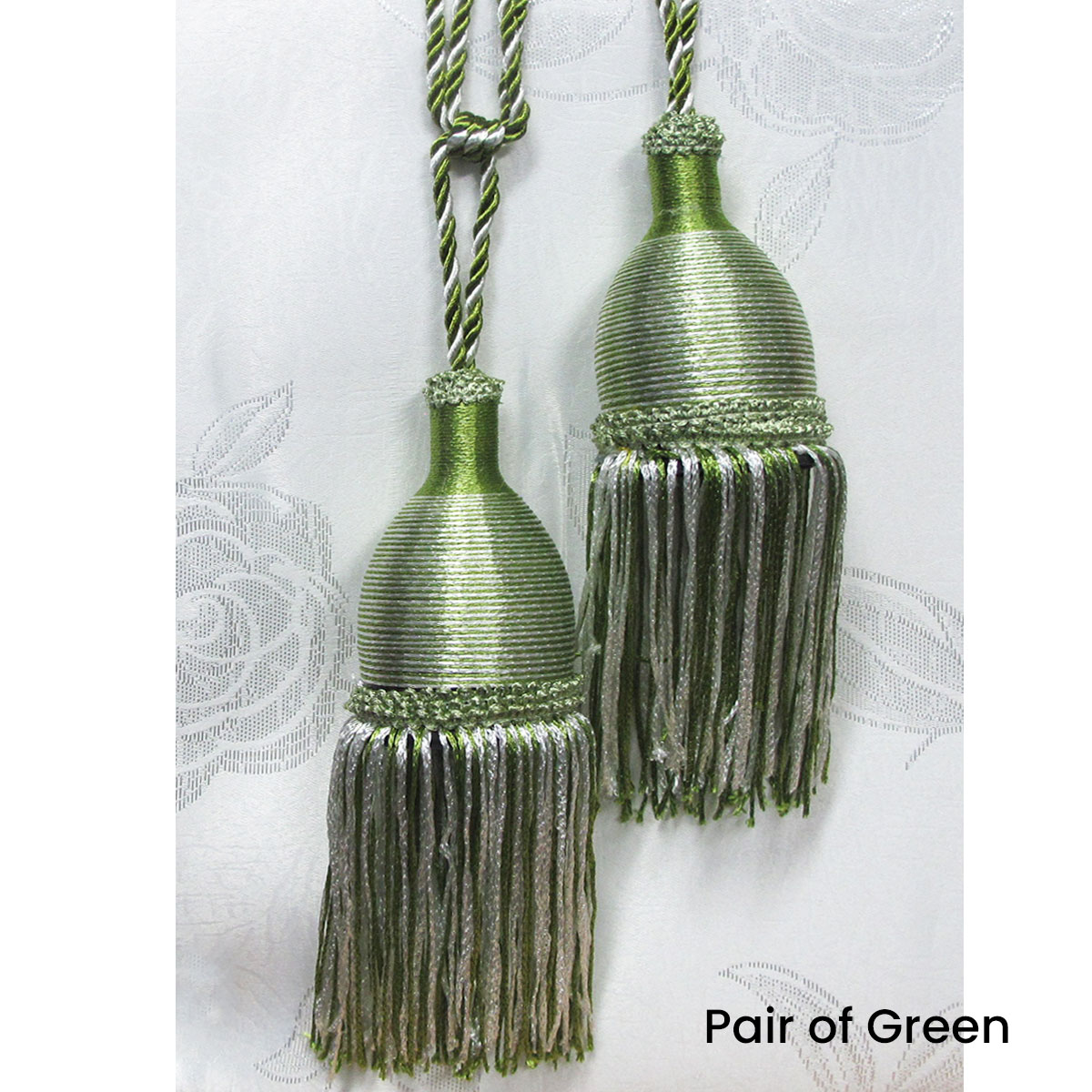 V442-ABR-MISC-PAIRCURTAINTIES-GREEN-SH-96583-00 Pair of Curtain Tassel Rope Ties 52cm Green - Image 1
