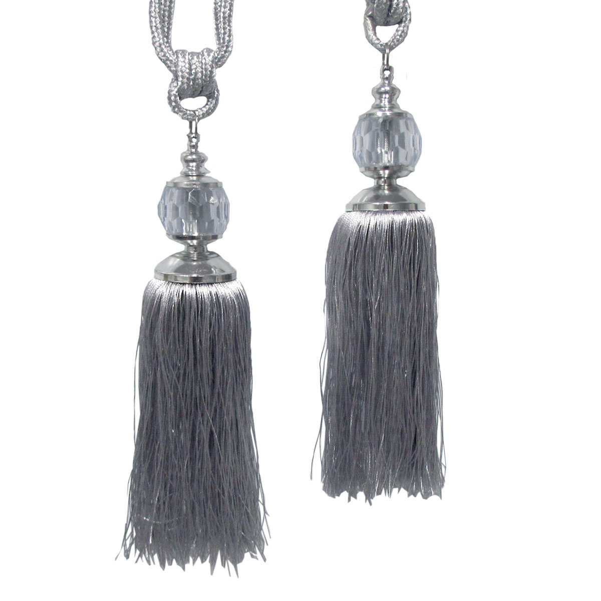 V442-ABR-MISC-PAIRELIZABETHTIES-SILVER-SH-96969-00 Elizabeth Pair of Curtain Tassel Rope Ties Silver/Silver - Image 1